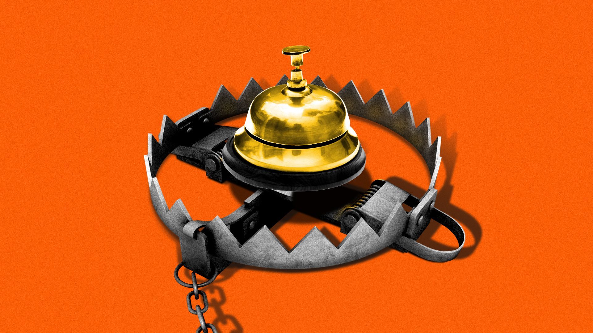 Illustration of a hotel lobby bell sitting in a bear trap