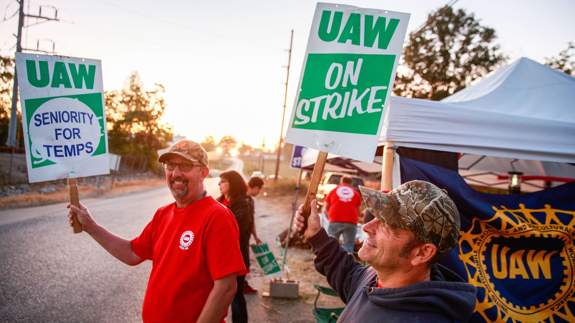 UAW members striking.