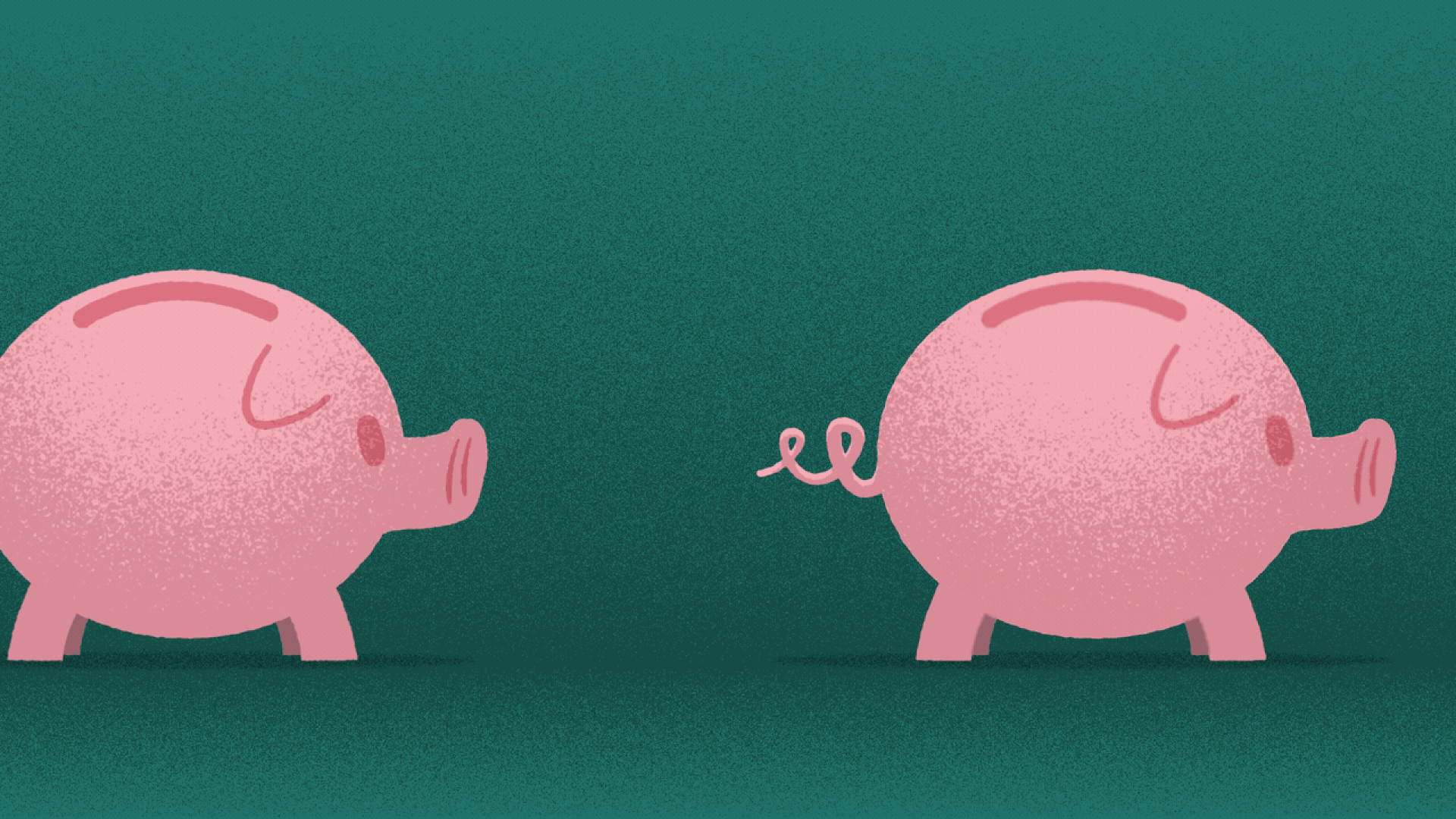 Illustration of one piggy bank eating another piggy bank.