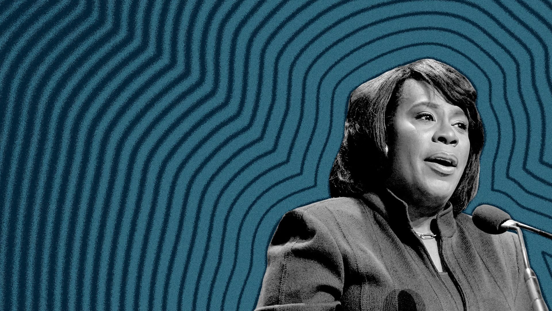 Photo illustration of Cherelle Parker with lines radiating from her. 