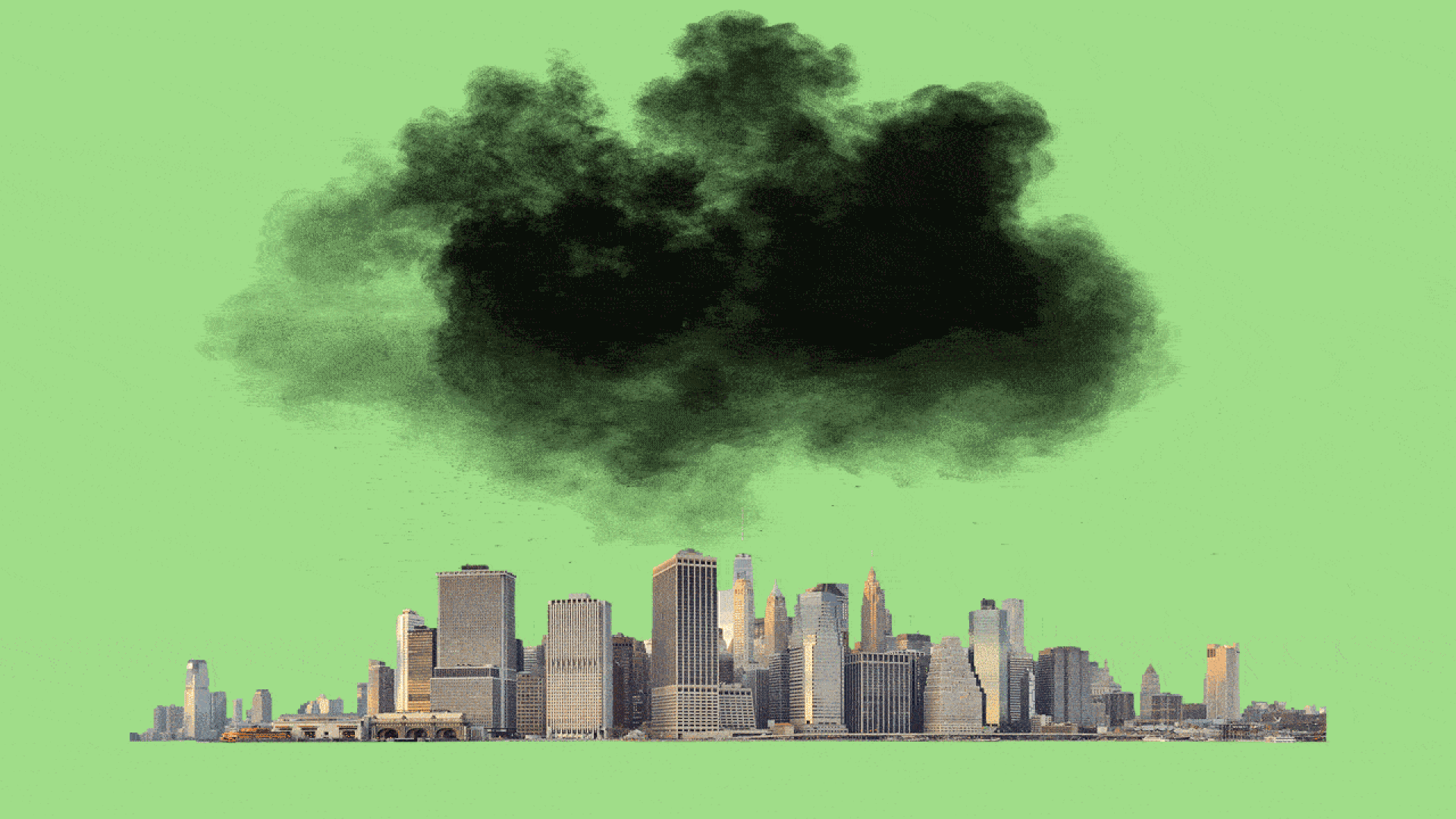 Animated illustration of smog disappearing from above a city skyline