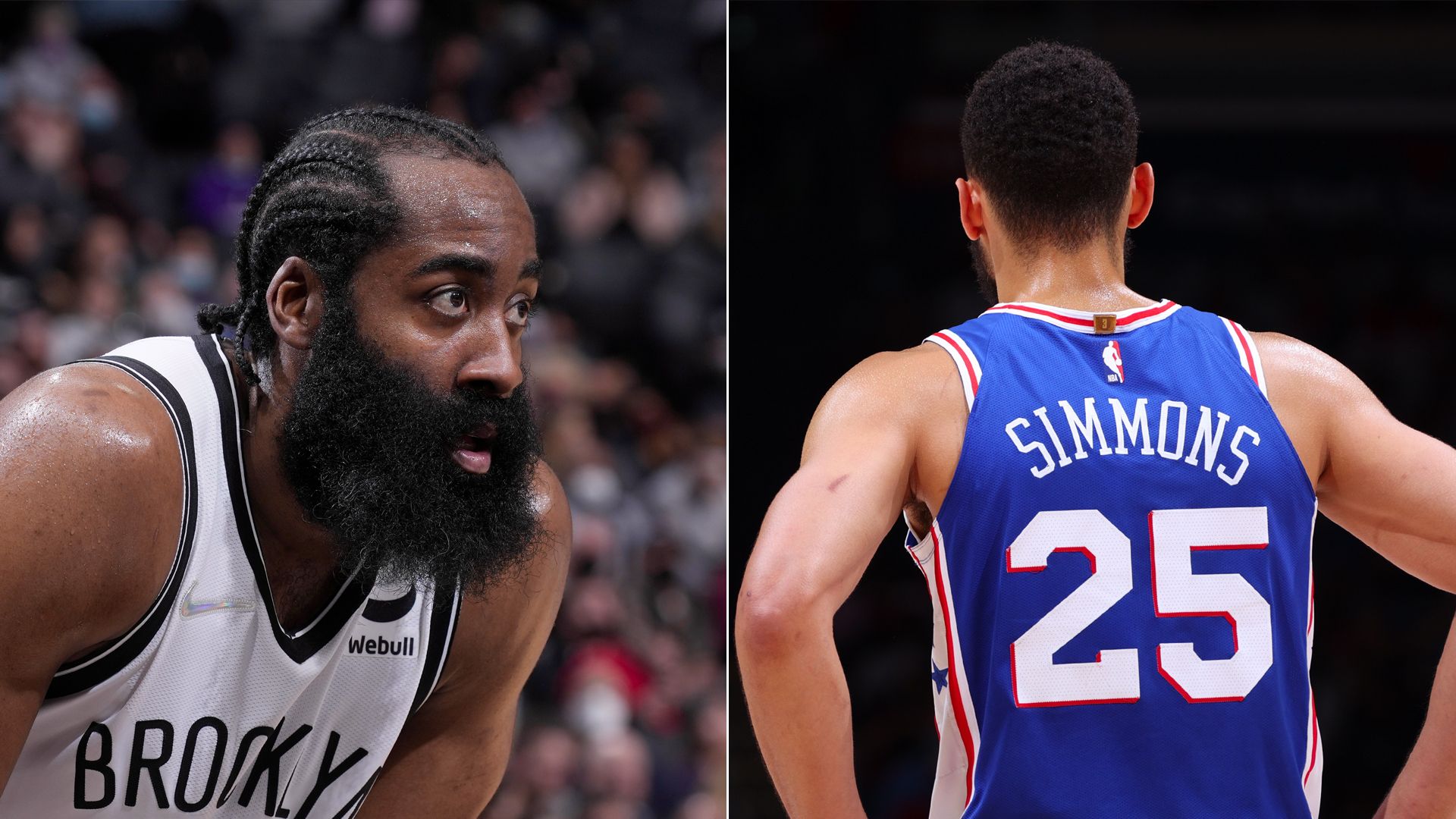 NBA players James Harden and Ben Simmons.