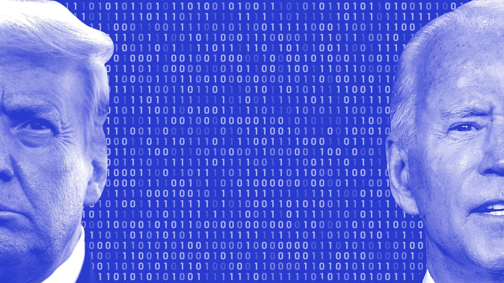 Photo illustration of Donald Trump and Joe Biden on a binary background. 