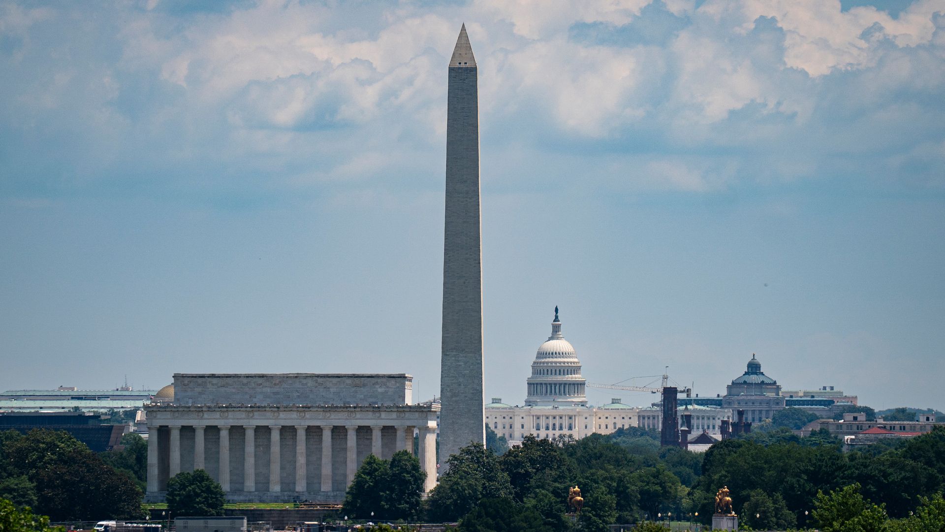 The Lincoln Memorial, the Washington Monument, and the US Capitol in Washington, DC, US, on Monday, July 21, 2025.