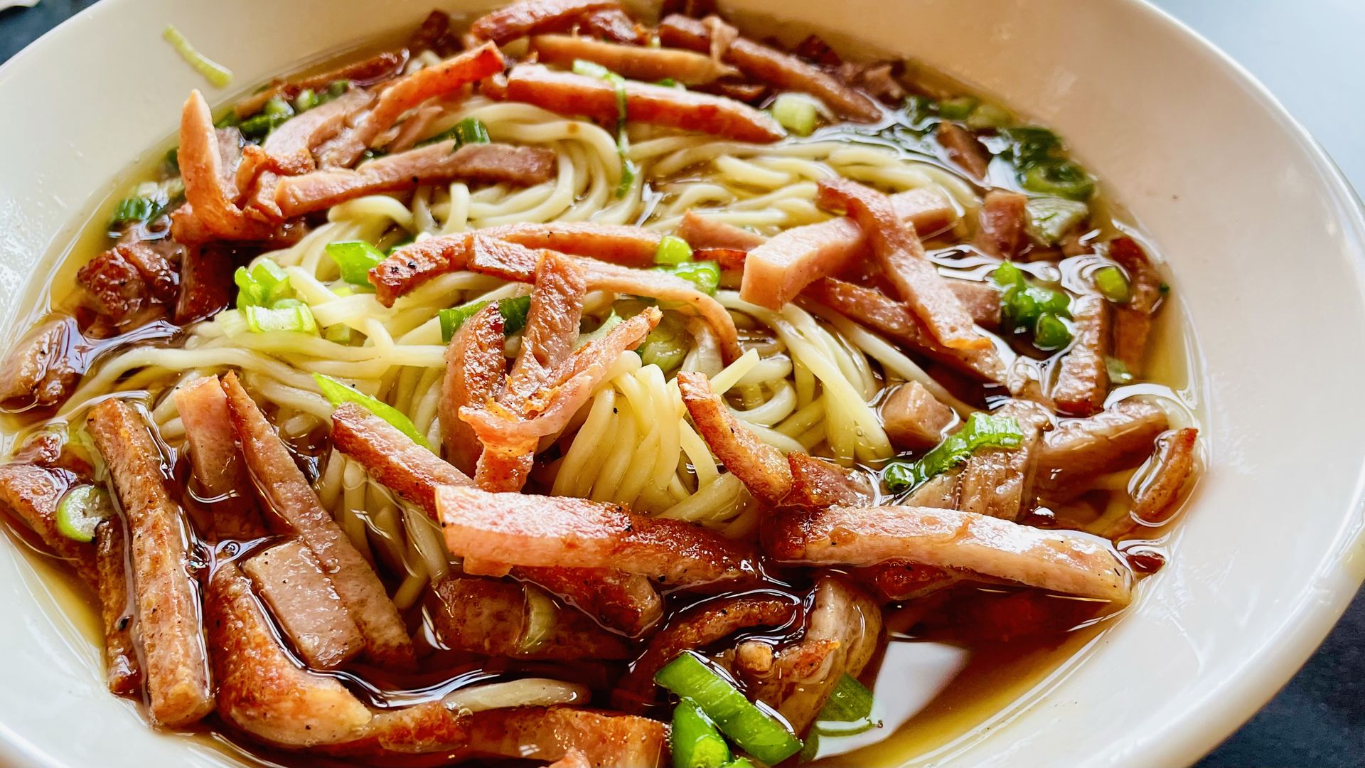 A photo of Grilled Spam saimin.