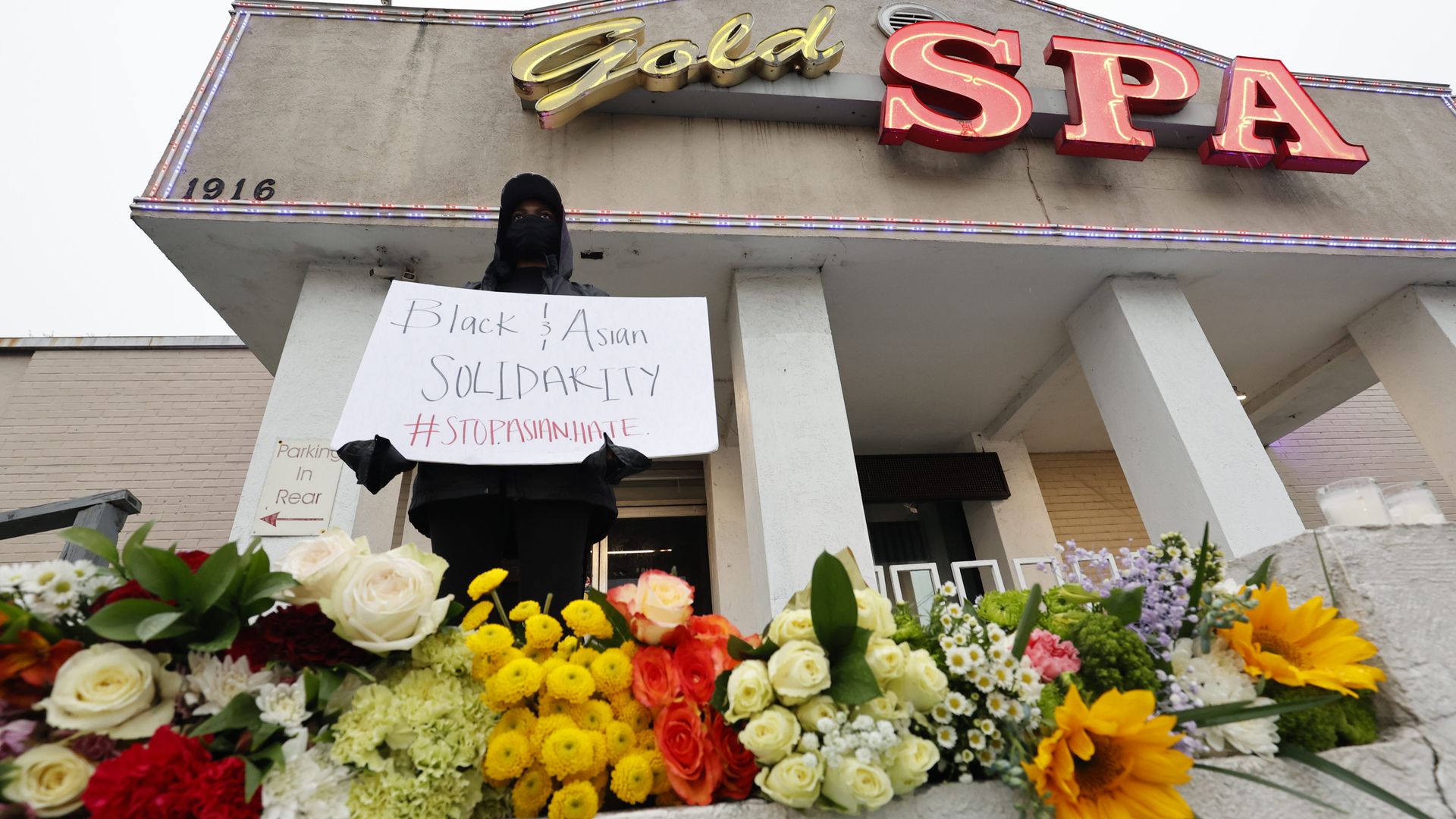 Supporter outside Gold Spa after March 16, 2021, shooting in Atlanta