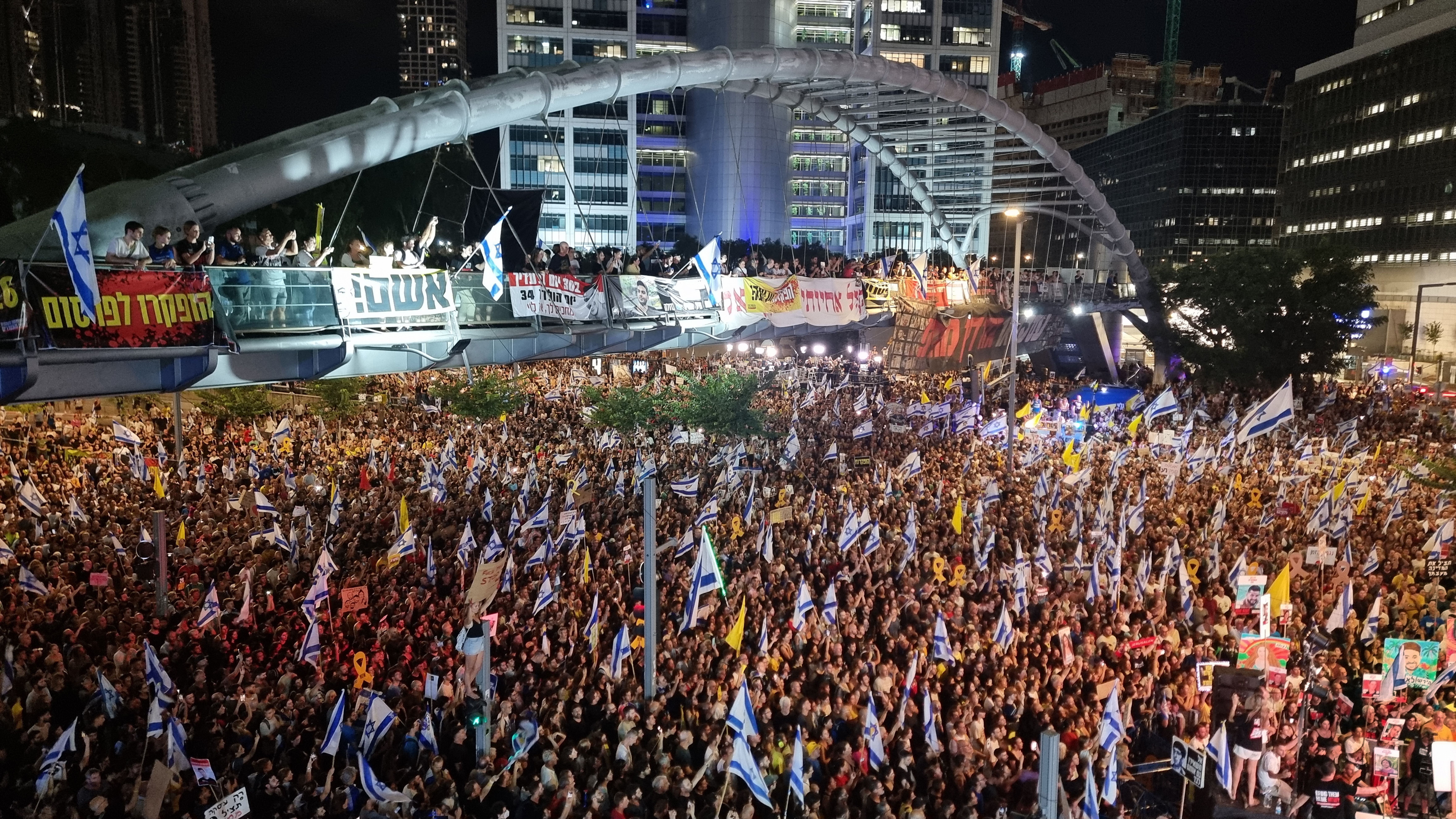 Israeli protestors condemn Prime Minister Benjamin Netanyahu for deliberately ignoring the fate of the Israeli hostages being held by Hamas in Gaza to secure his own political survival on September 1, 2024 in Tel Aviv, Israel.
