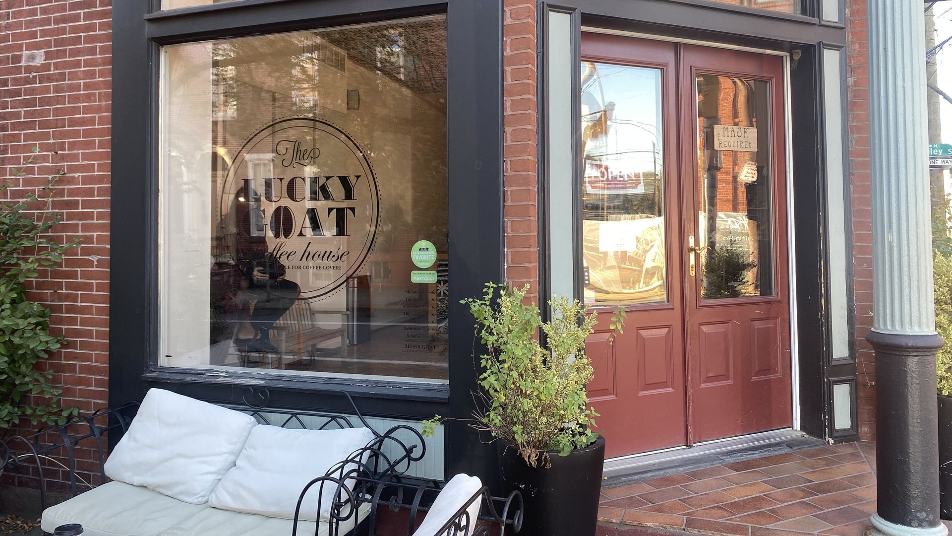 The storefront at The Lucky Goat Coffeehouse. Photo: Taylor Allen/Axios