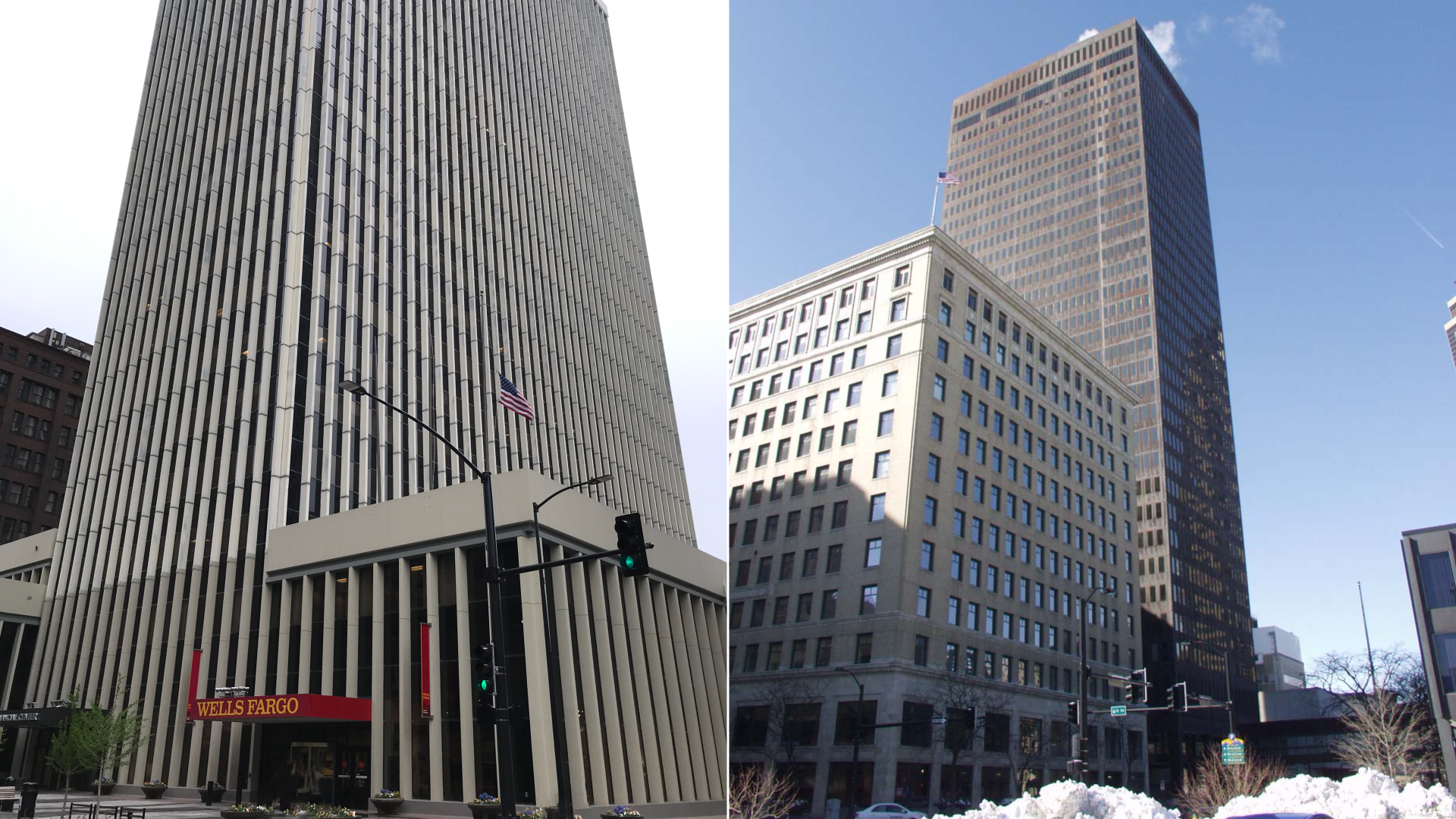 A photo of downtown Des Moines buildings.