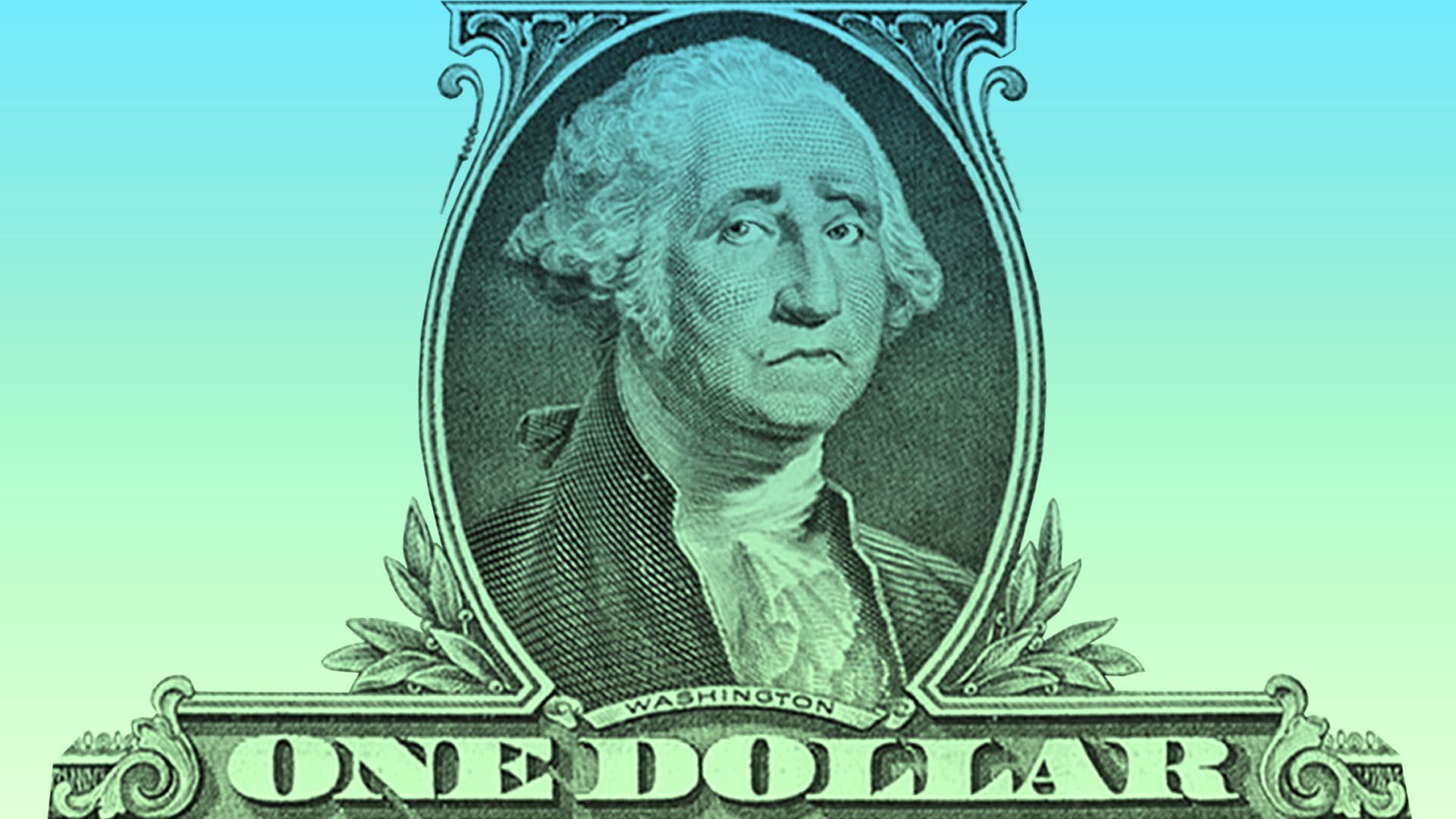 Illustration of George Washington on the $1 bill frowning