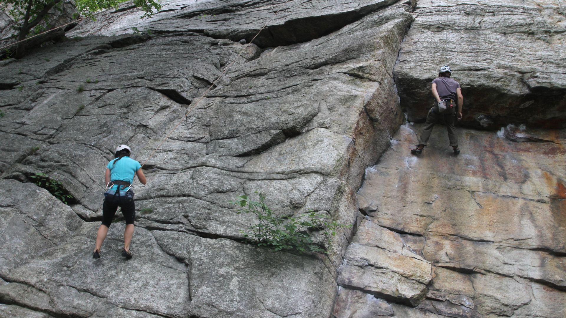 A rock climber at The Trapps cliff of Shawangunk Ridge.