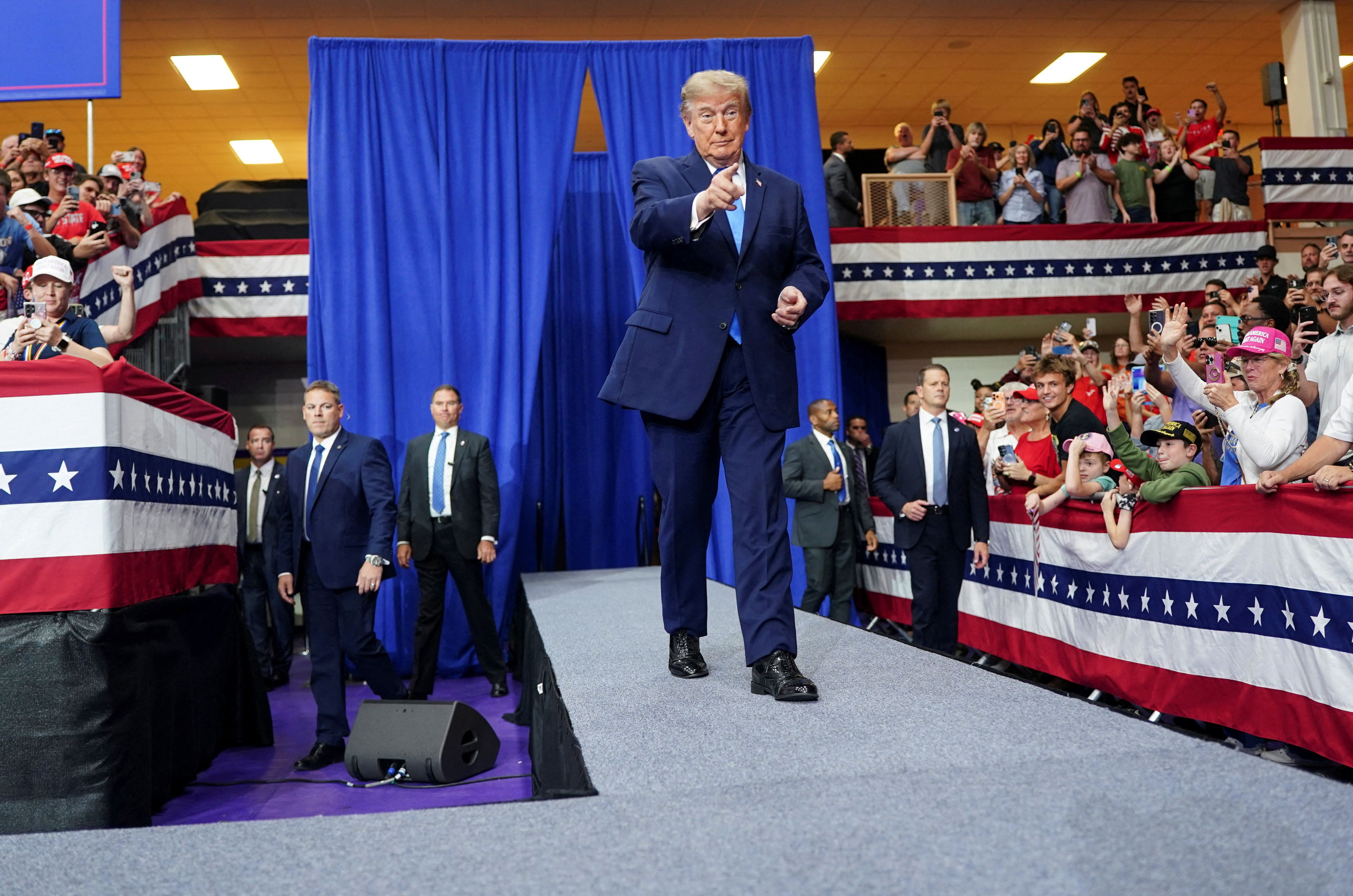 President Trump walks onstage at a rally in Vandalia, Ohio, on Saturday.