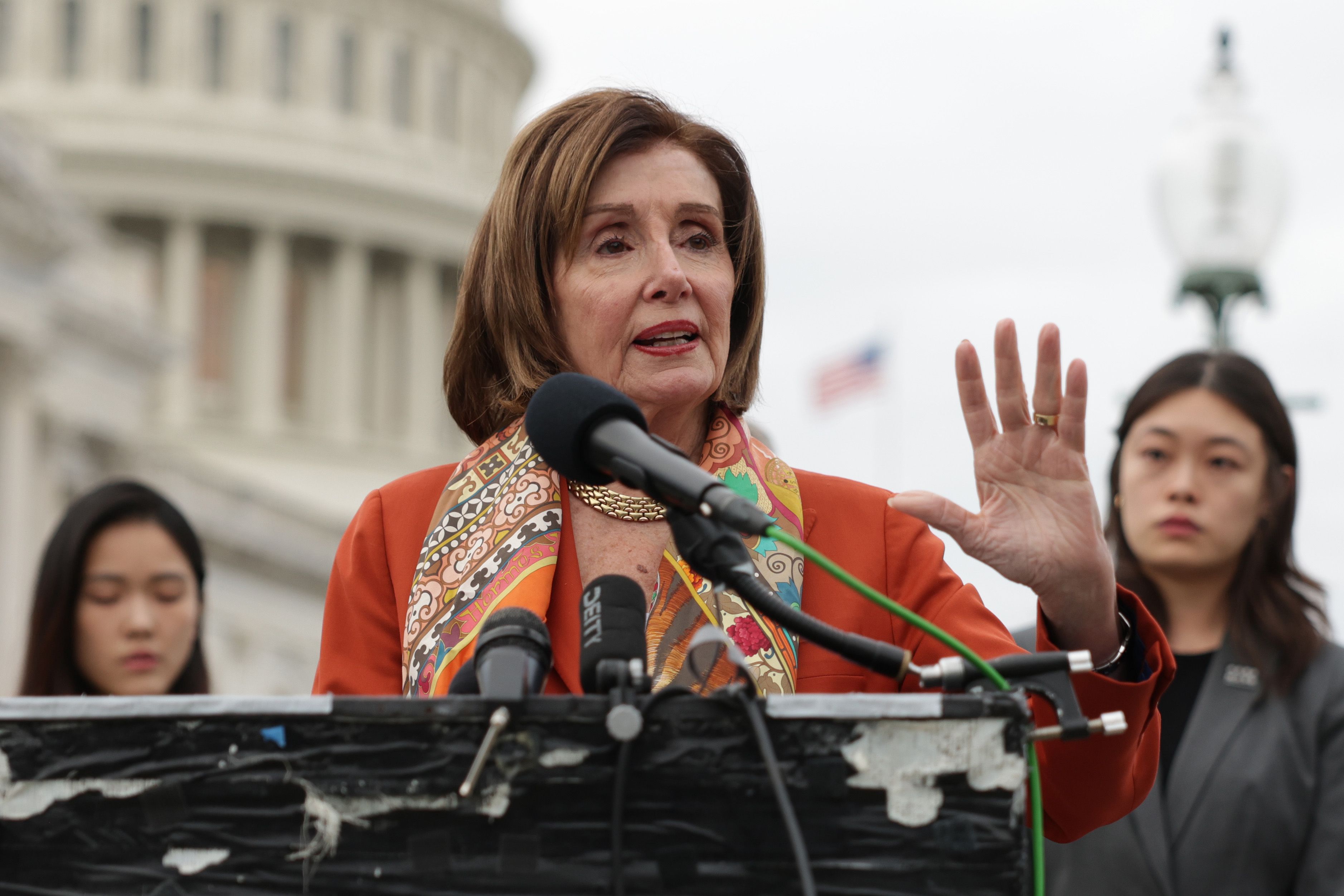 Former House Speaker Nancy Pelosi speaks outside the Capitol in November.