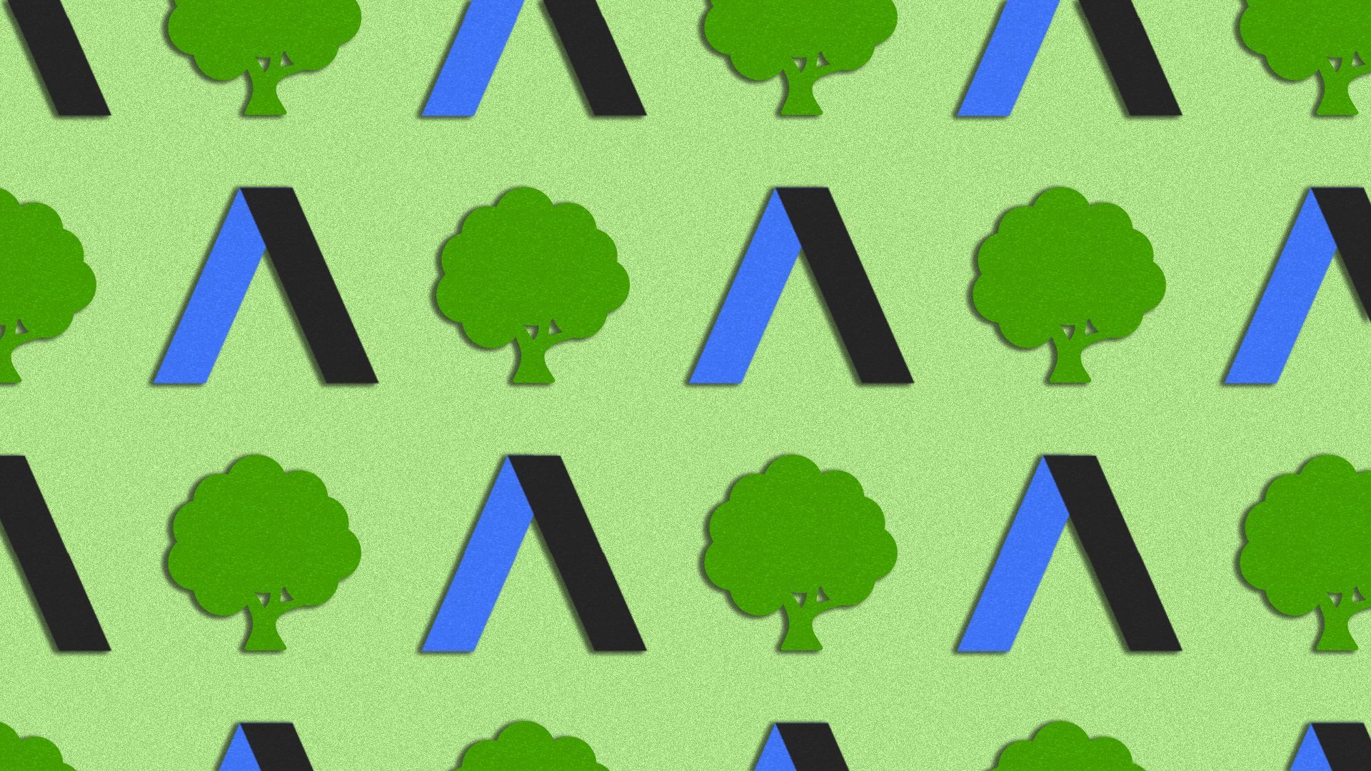 an illustration of repeating Axios logos and green trees