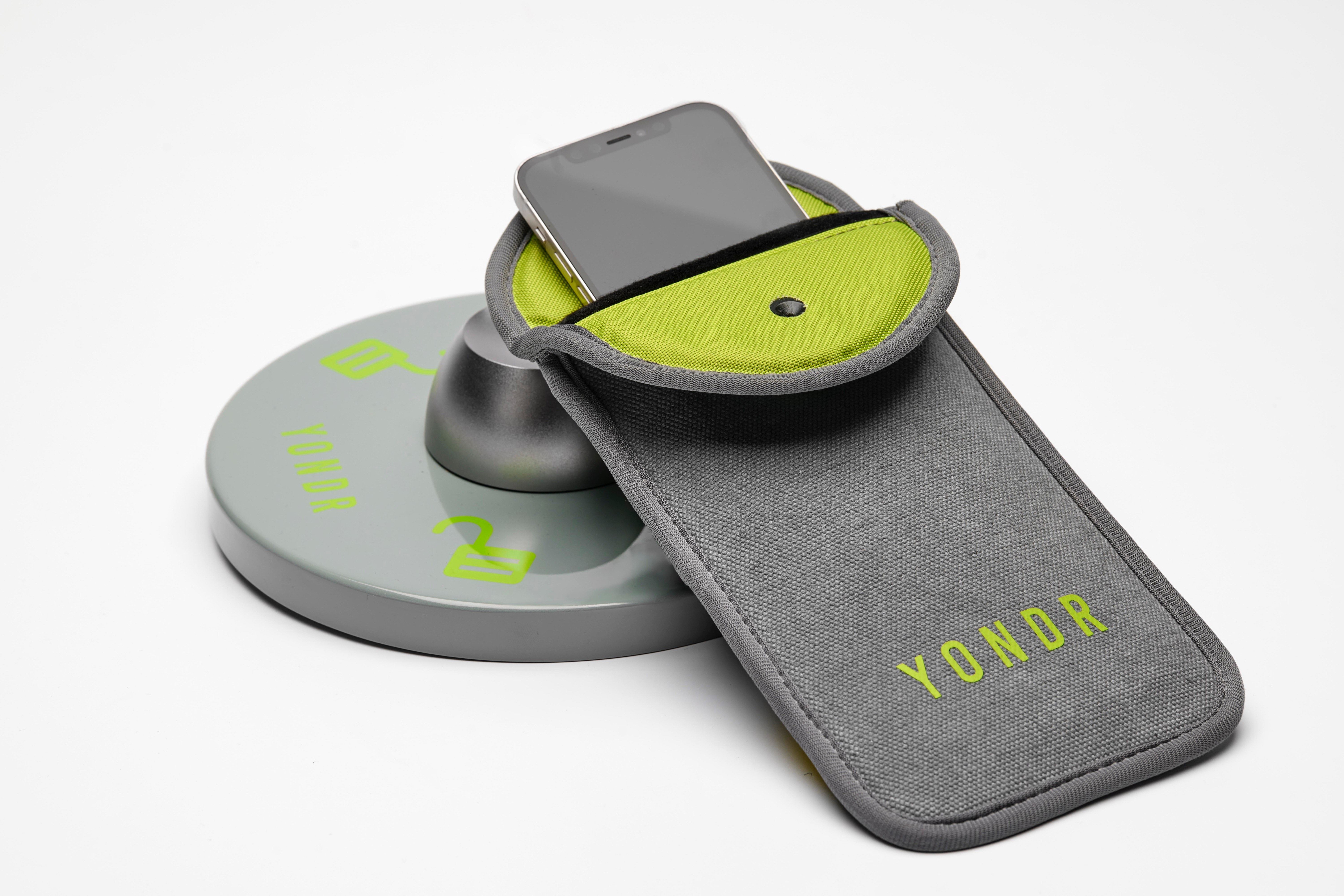 The Yondr phone pouch with the proprietary tag that unlocks it. Photo courtesy of Yondr