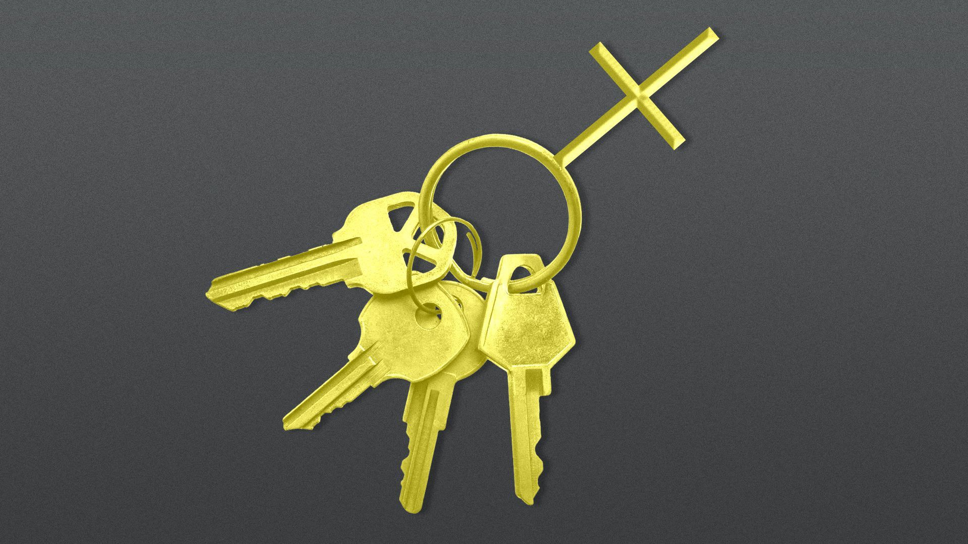 graphic of gold colored keys on key ring made from the female gender symbol.