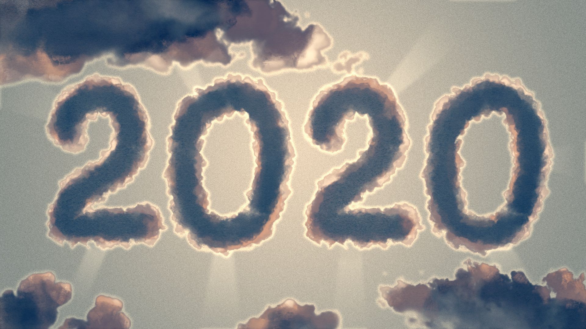 Illustration of the numerals "2020" written as clouds with a literal silver lining.