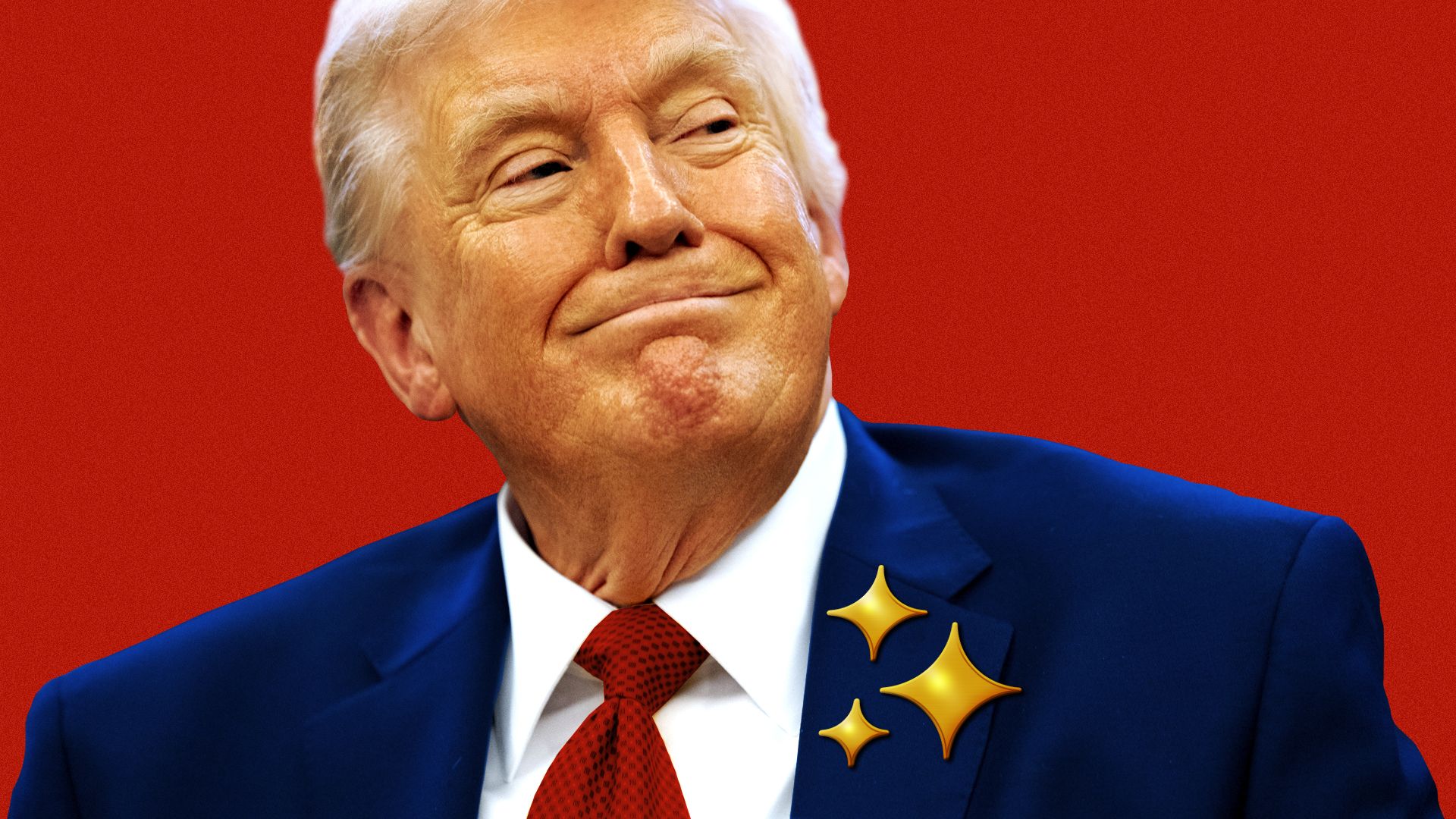 Photo illustration of President Trump wearing an AI-sparkle pin
