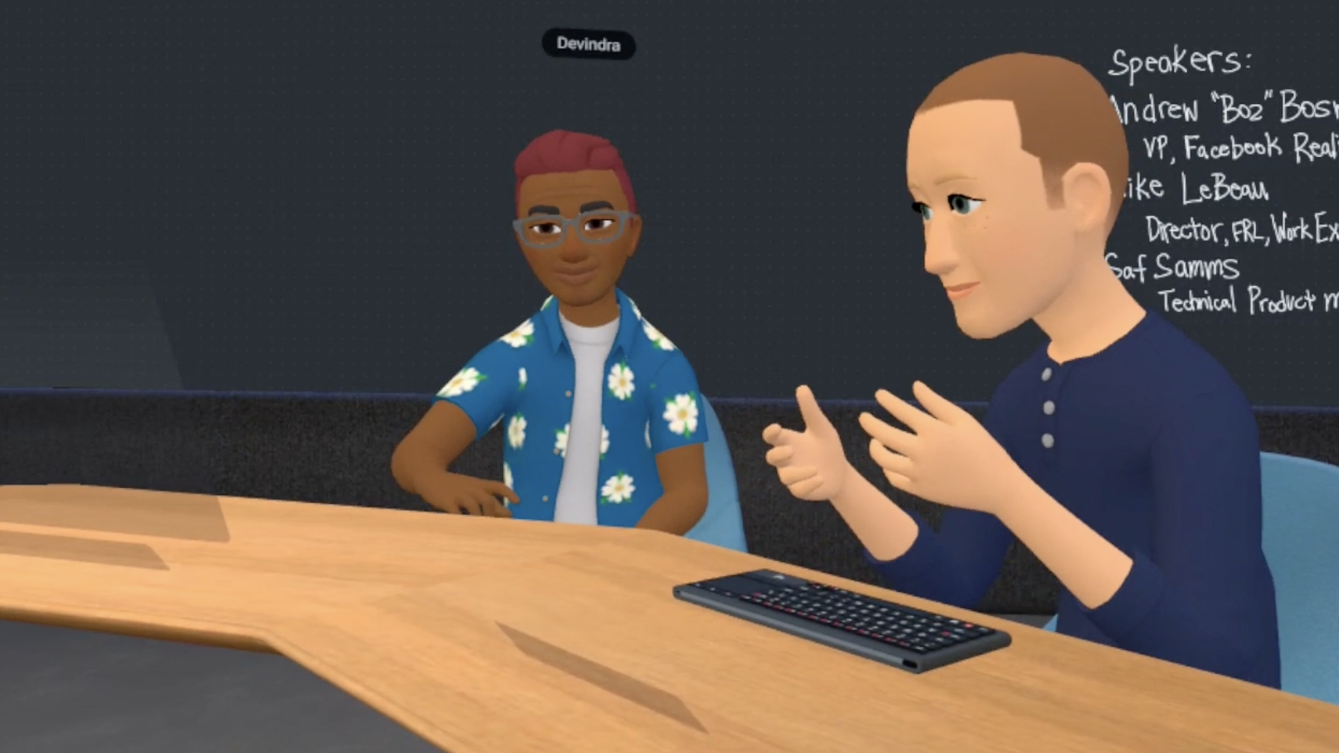 Mark Zuckerberg, speaking to reporters in a VR meeting using Facebook's Horizon Workrooms software.