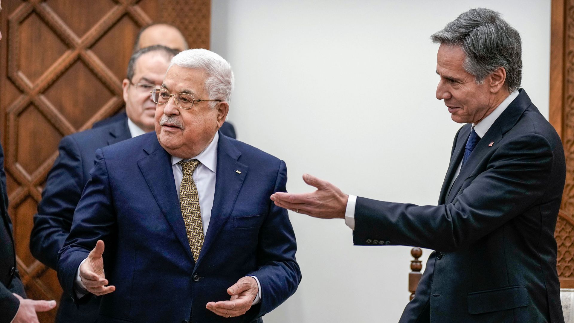 Palestinian President Mahmoud Abbas and U.S. Secretary of State Tony Blinken in Ramallah on Jan. 31. Photo: Majdi Mohammed/AFP via Getty Images