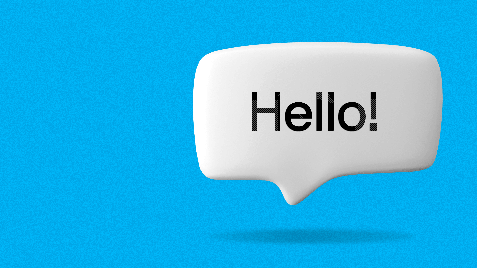 Animated illustration of a speech bubble rotating between different languages, all say "Hello!". 