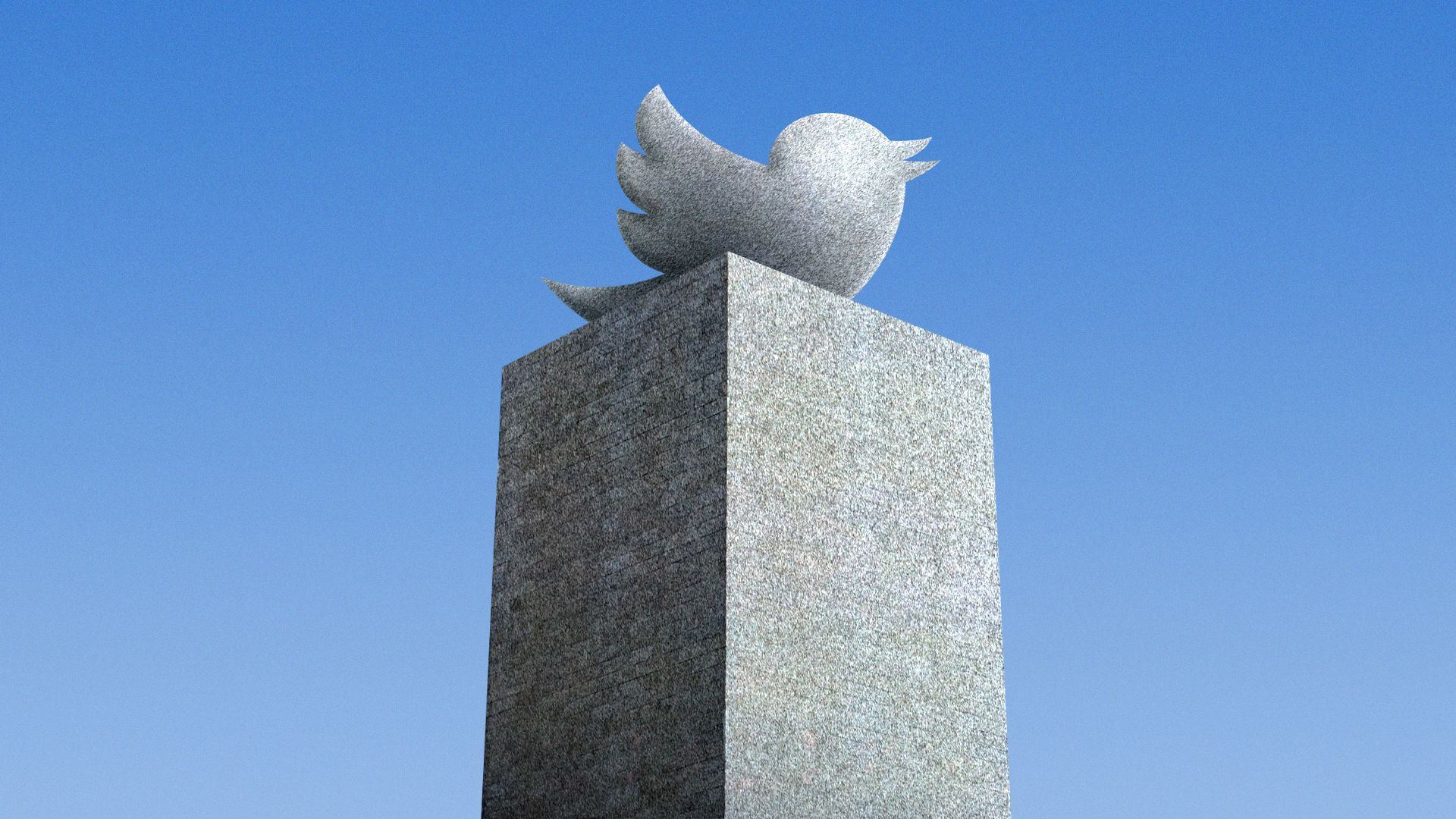 Illustration of a monument with the Twitter logo at the top