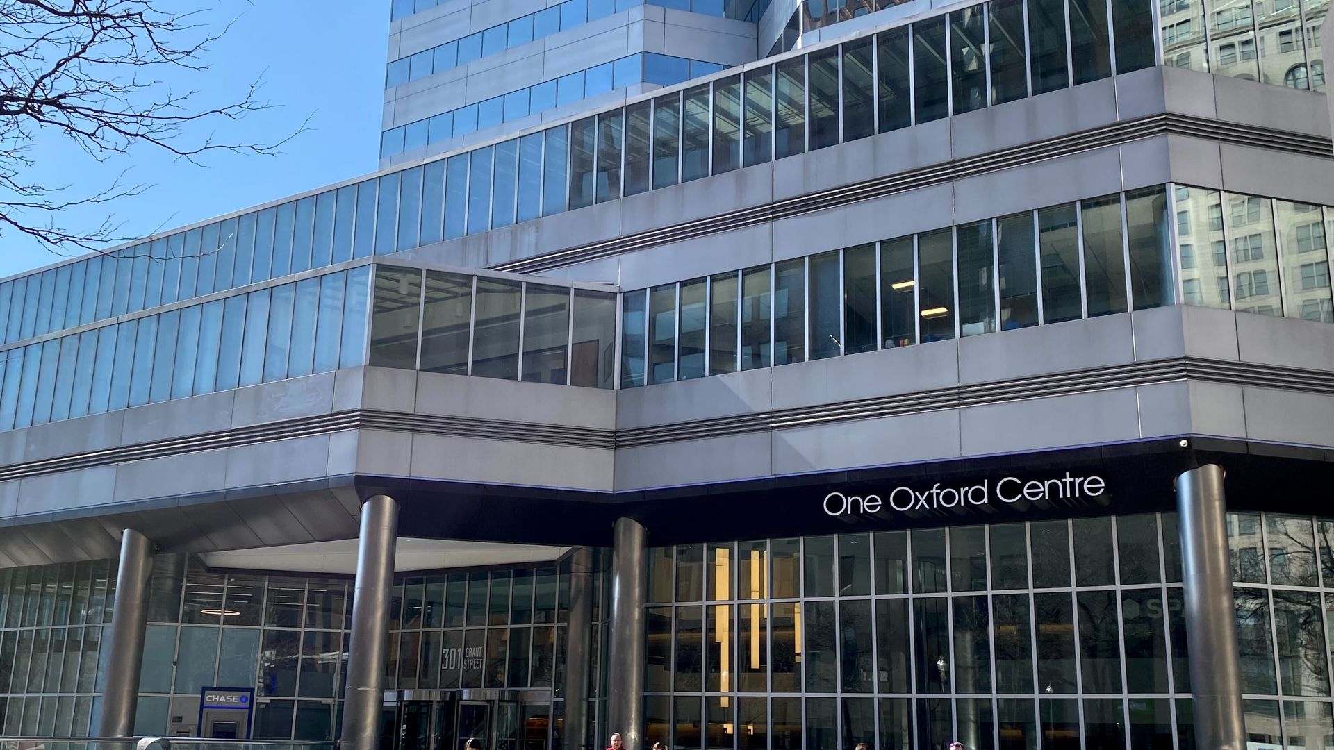 A Pittsburgh skyscraper's main entrance.