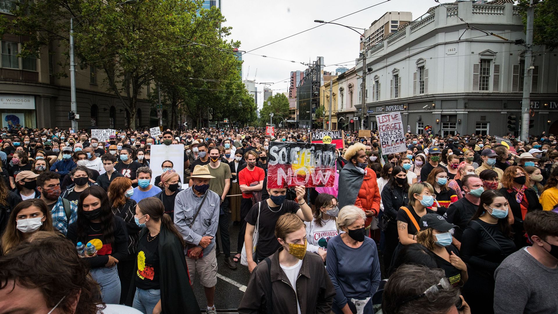 The march gets under way in Melbourne, Australia's second-most populous city. 