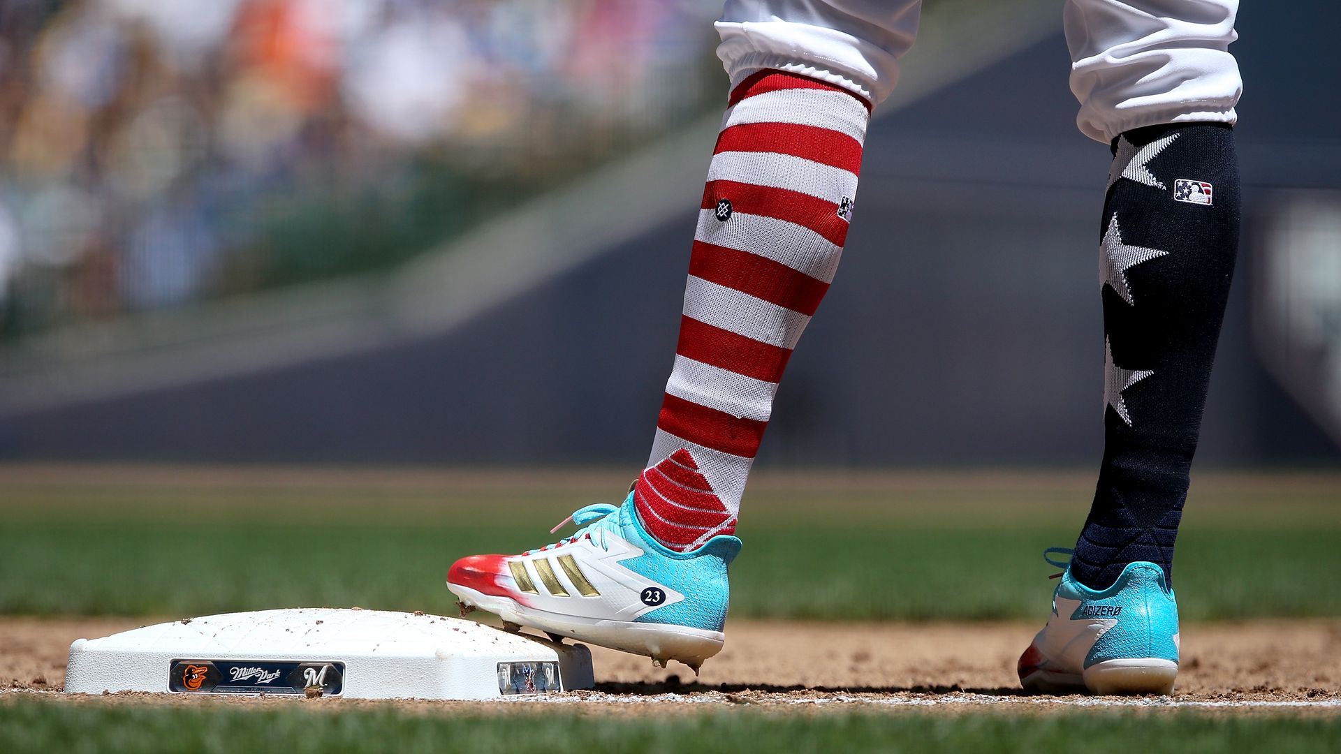 Baseball player with American flag socks