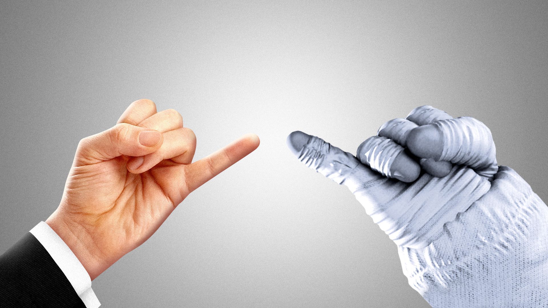 Illustration of a business hand and an astronaut hand about to make a pinky promise.