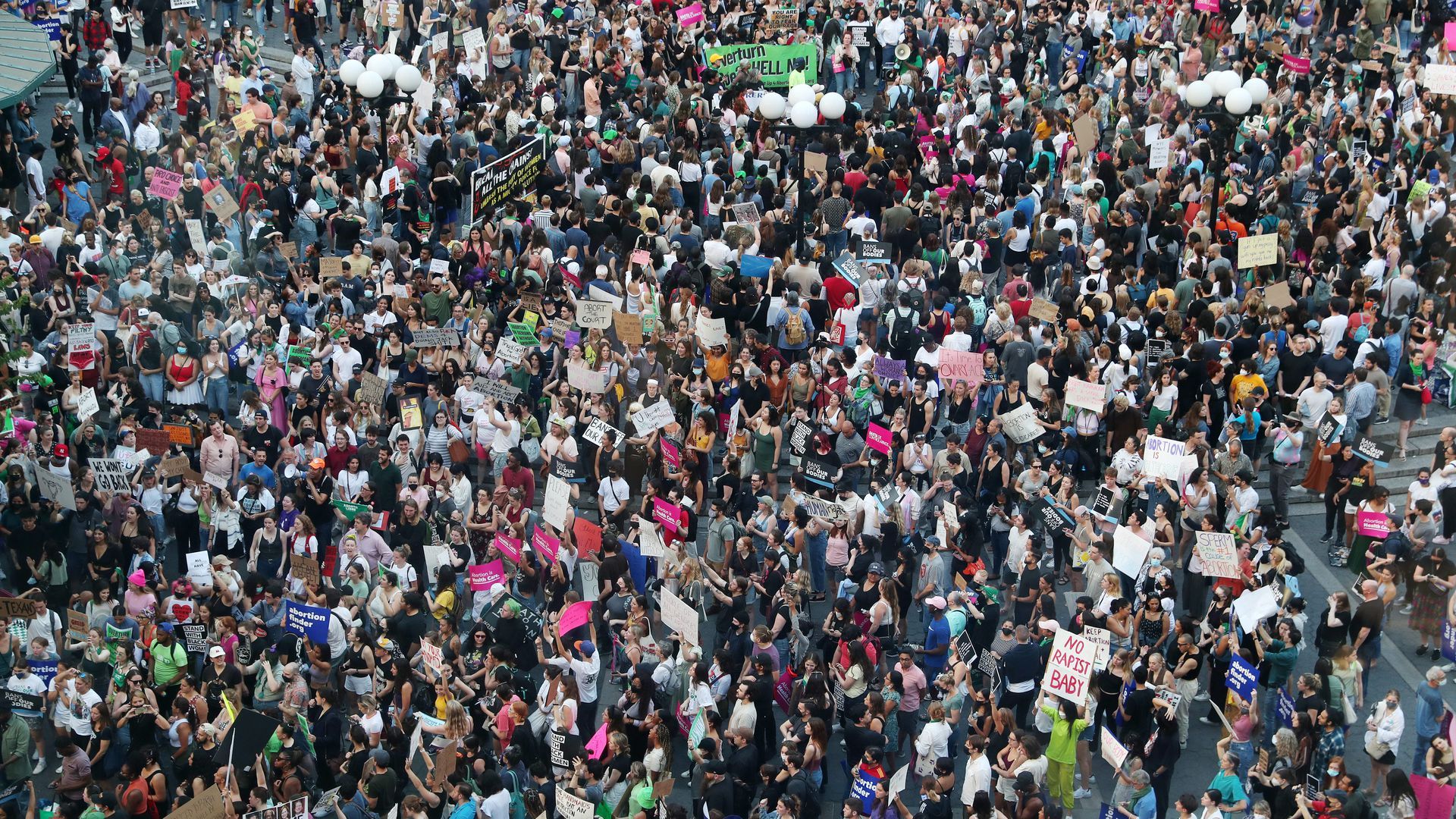 Thousands of demonstrators pack Union Square Park in Manhattan on Friday.