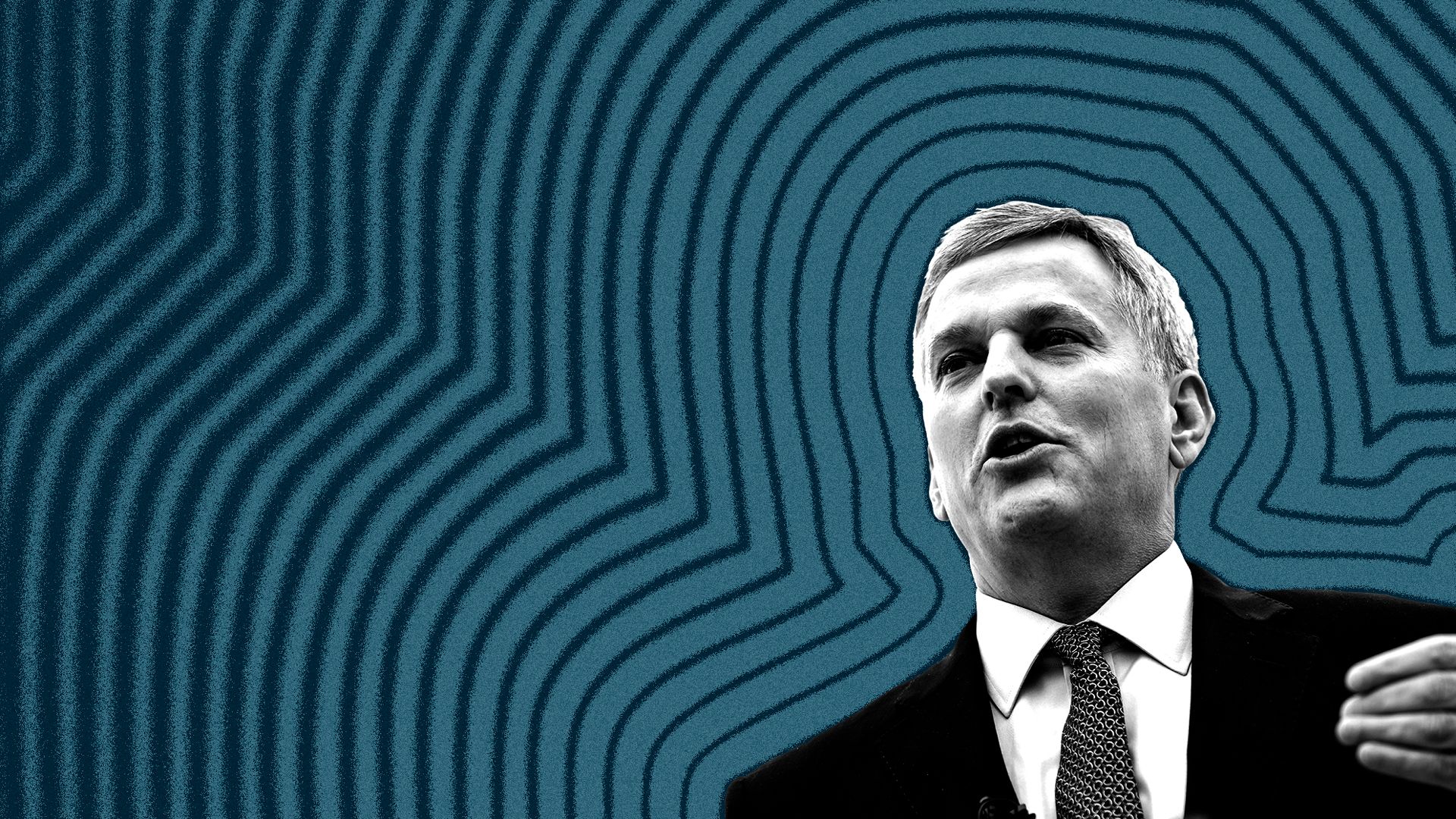 Photo illustration of Josh Stein with lines radiating from him.