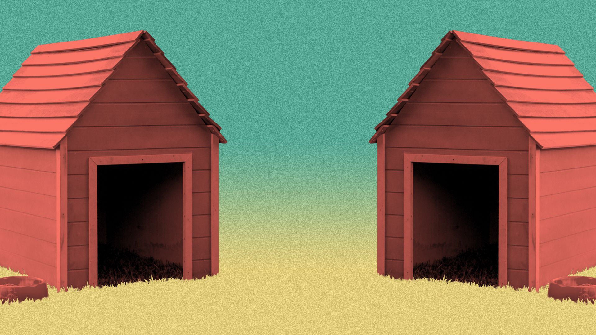 Illustration of two dog houses.