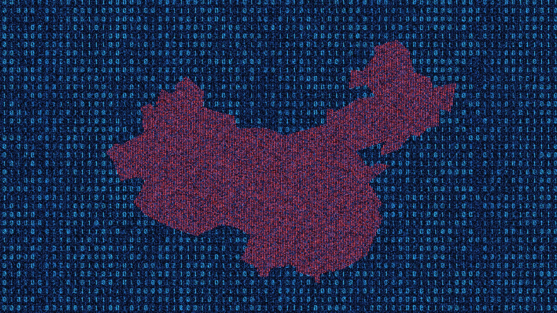 Illustration of a map of china in computer code