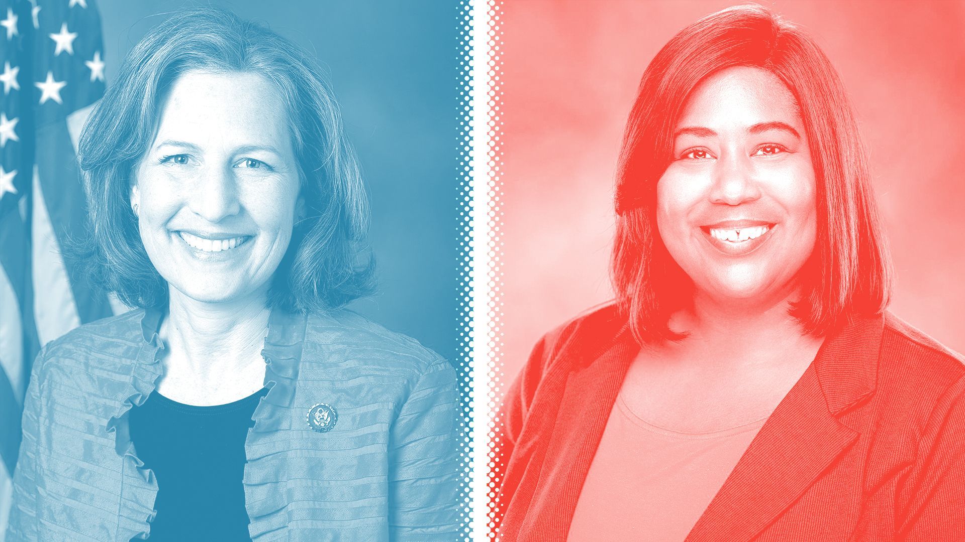 Photo illustration of Kim Schrier and Carmen Goers.