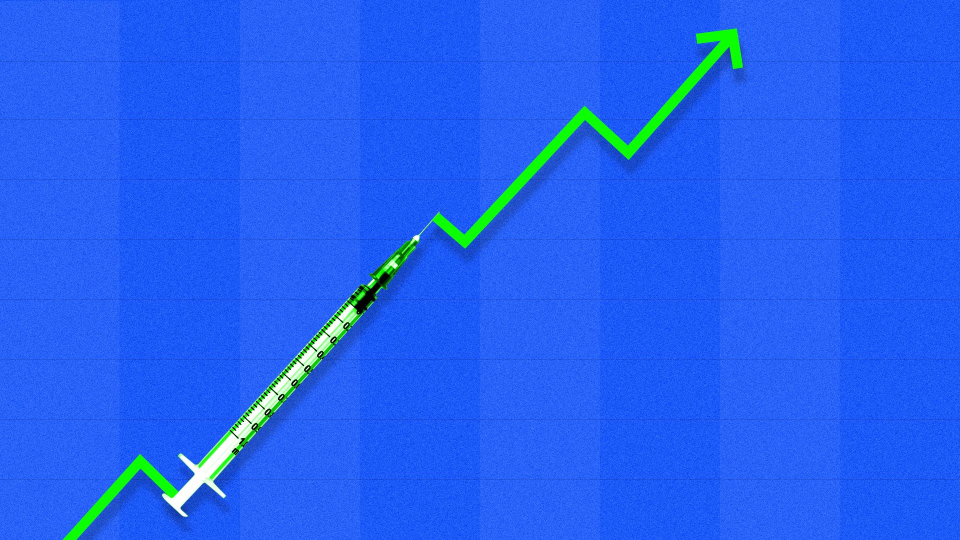 An illustration of a syringe on a graph going up.