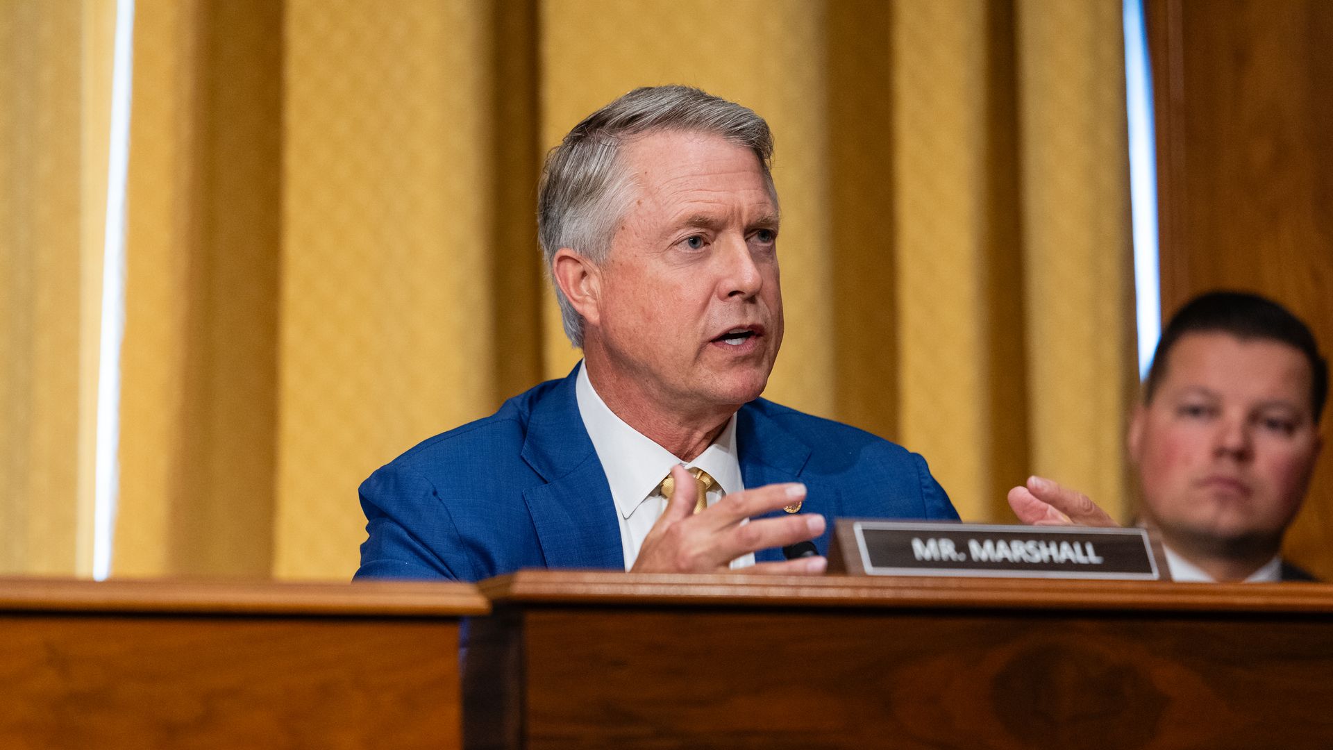 Senator Roger Marshall, a Republican from Kansas, during a Senate Finance Committee confirmation hearing 