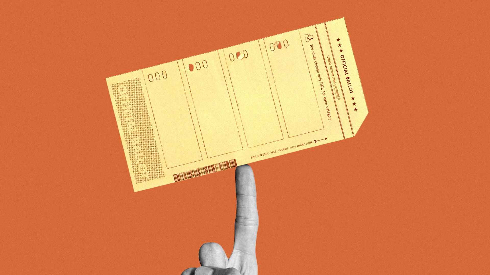 Illustration of a ballot balancing on a finger.
