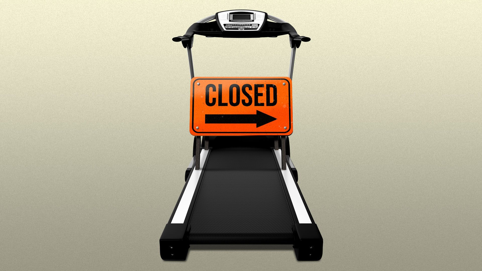 Illustration of a treadmill with a road closed sign on it