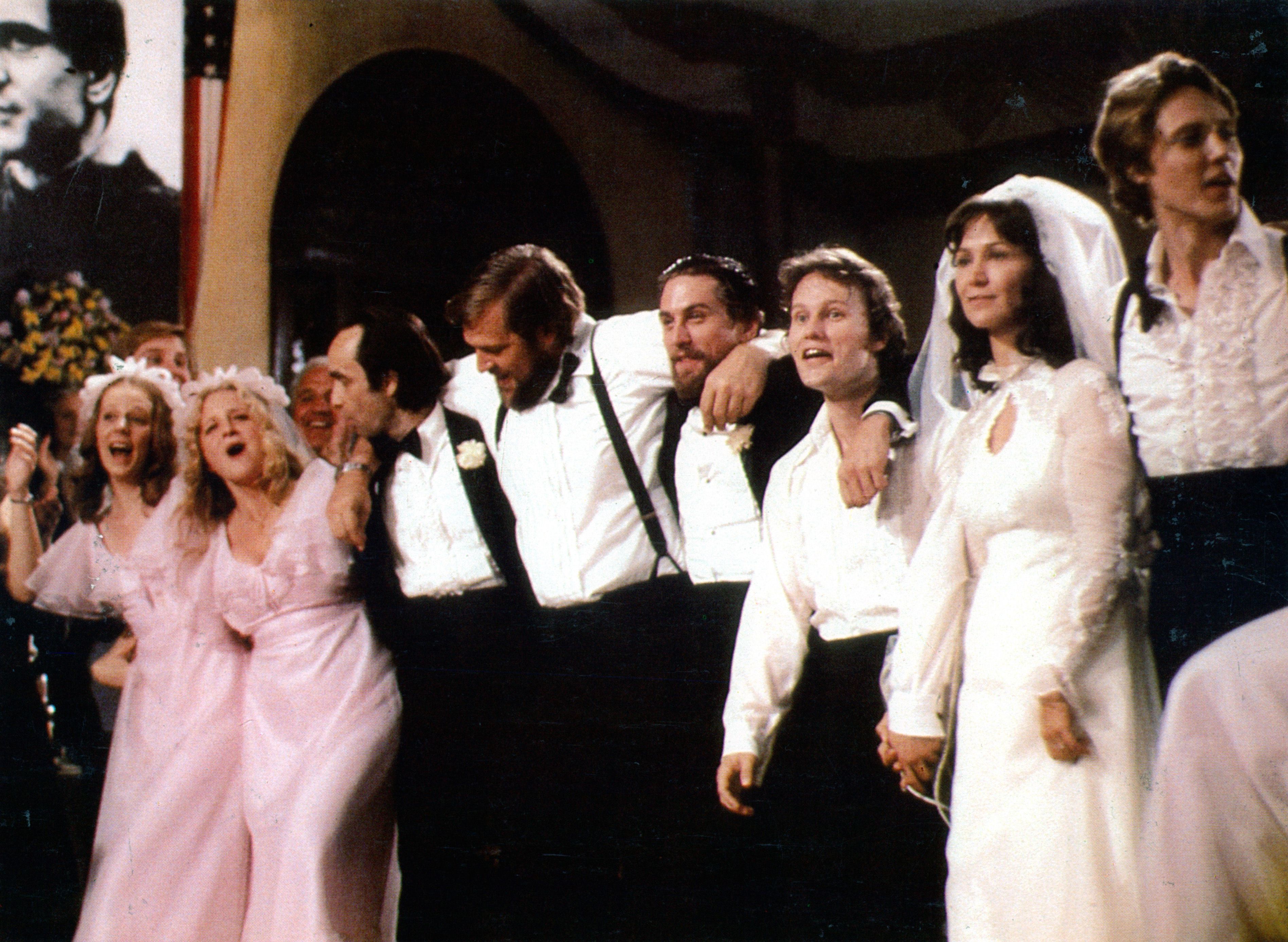 The cast of "The Deer Hunter" during the wedding scene.