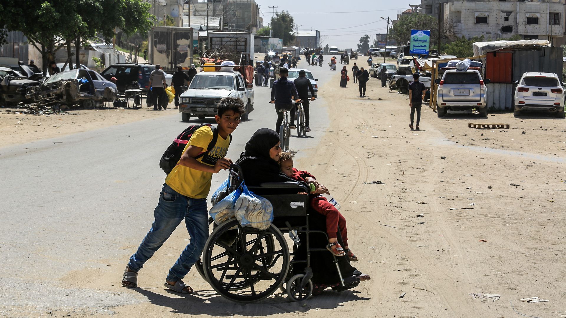Palestinians move to safer areas with a few belongings as Israel forces displacement upon Palestinians in north of Gaza Strip, in Rafah, Gaza on March 31, 2025.
