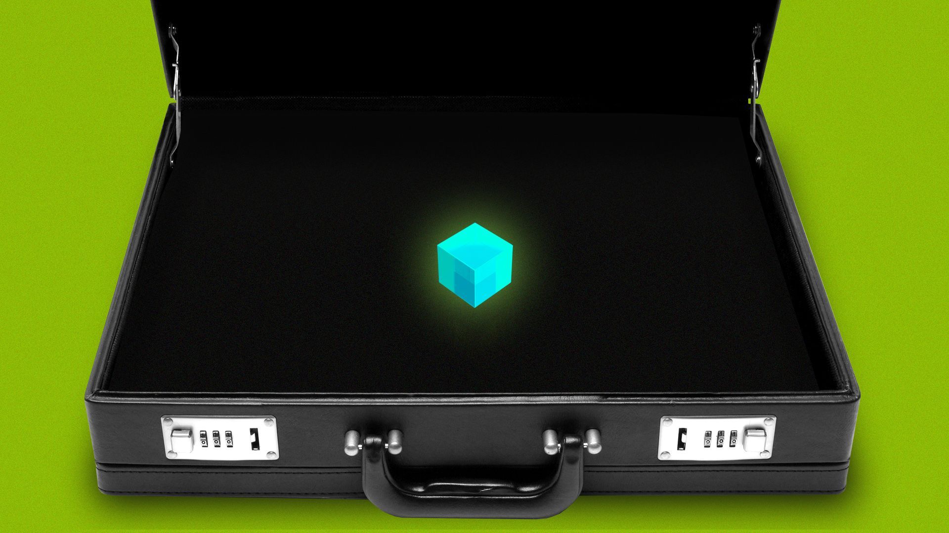 Illustration of an open briefcase with a small glowing cube inside