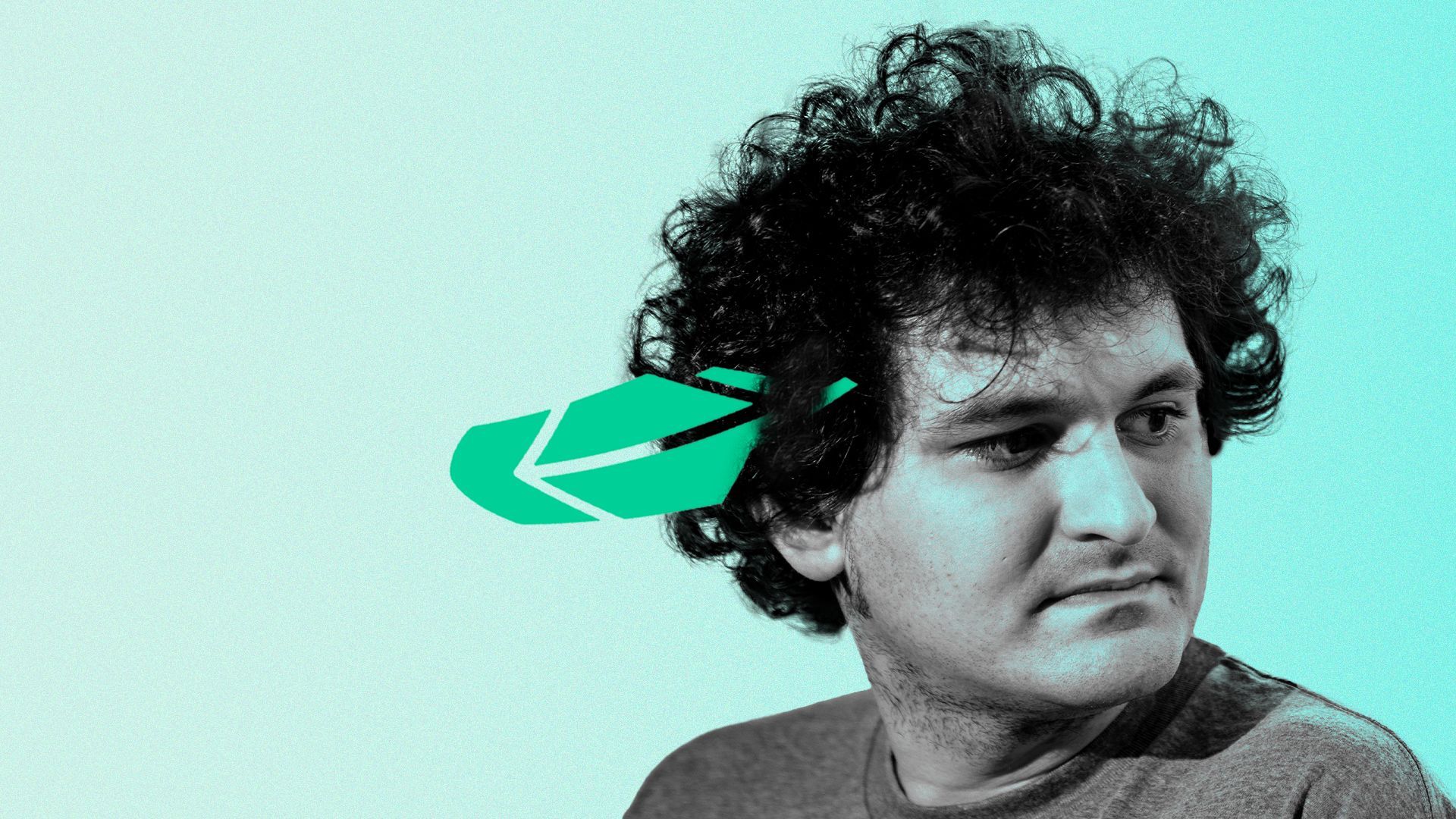 Photo illustration of Sam Bankman-Fried with a Robinhood logo tucked behind his ear.