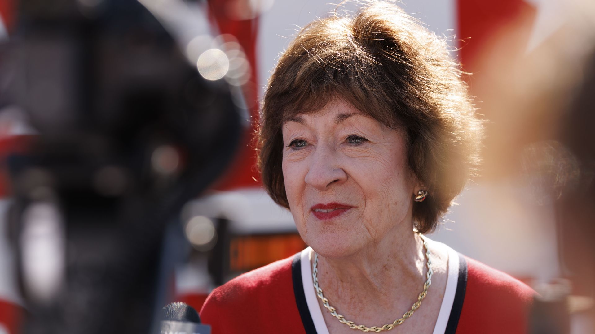 Sen. Susan Collins at the first stop of a weekend re-election campaign bus tour on Aug. 14 in Kittery, Maine. 