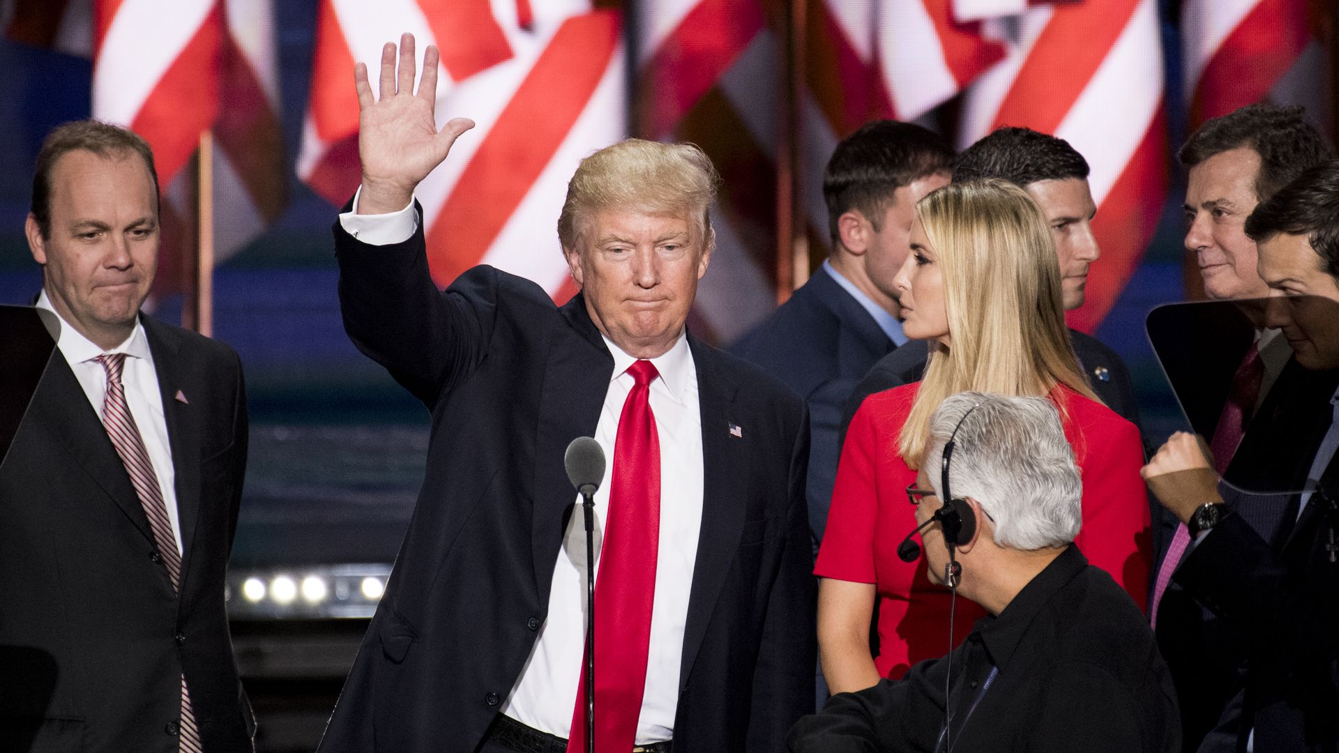 President Trump, Ivanka Trump and others on stage during the 2016 Republican National Convention in Ohio