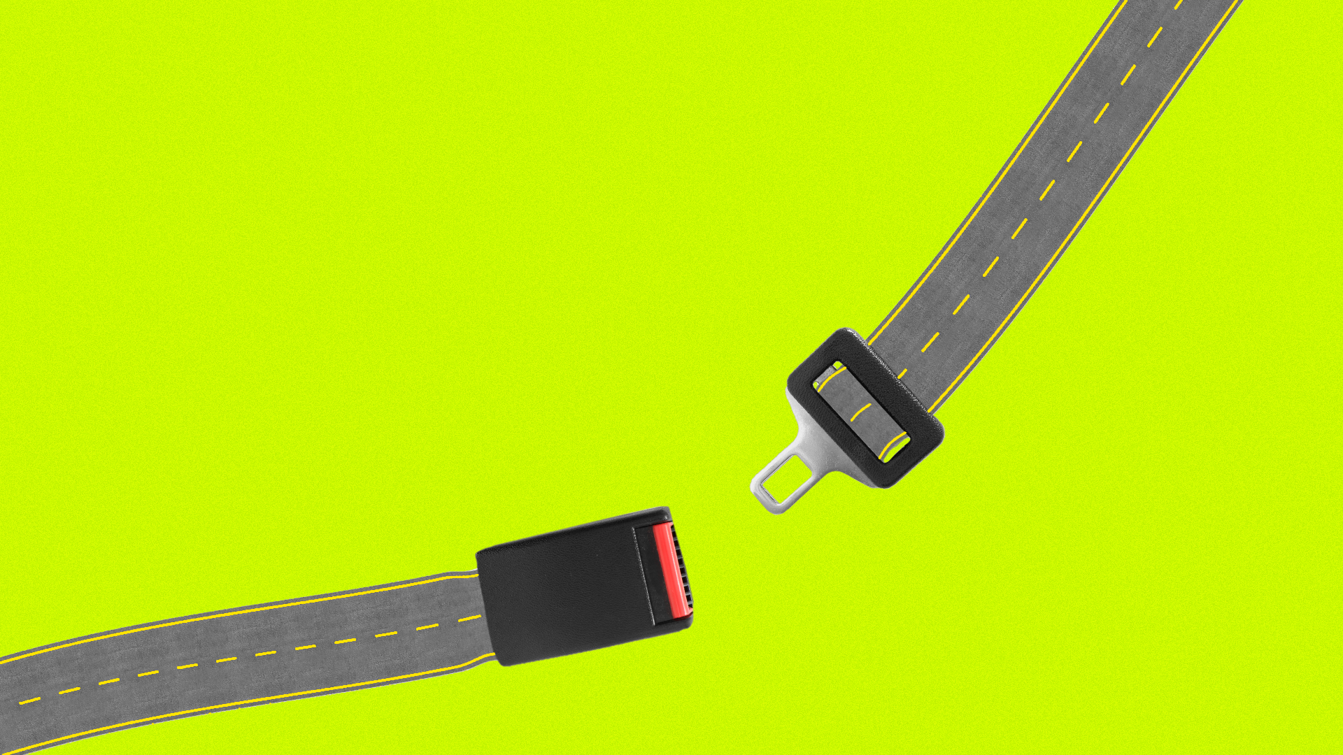 Illustration of an unfastened seat belt, with the belt replaced with a road