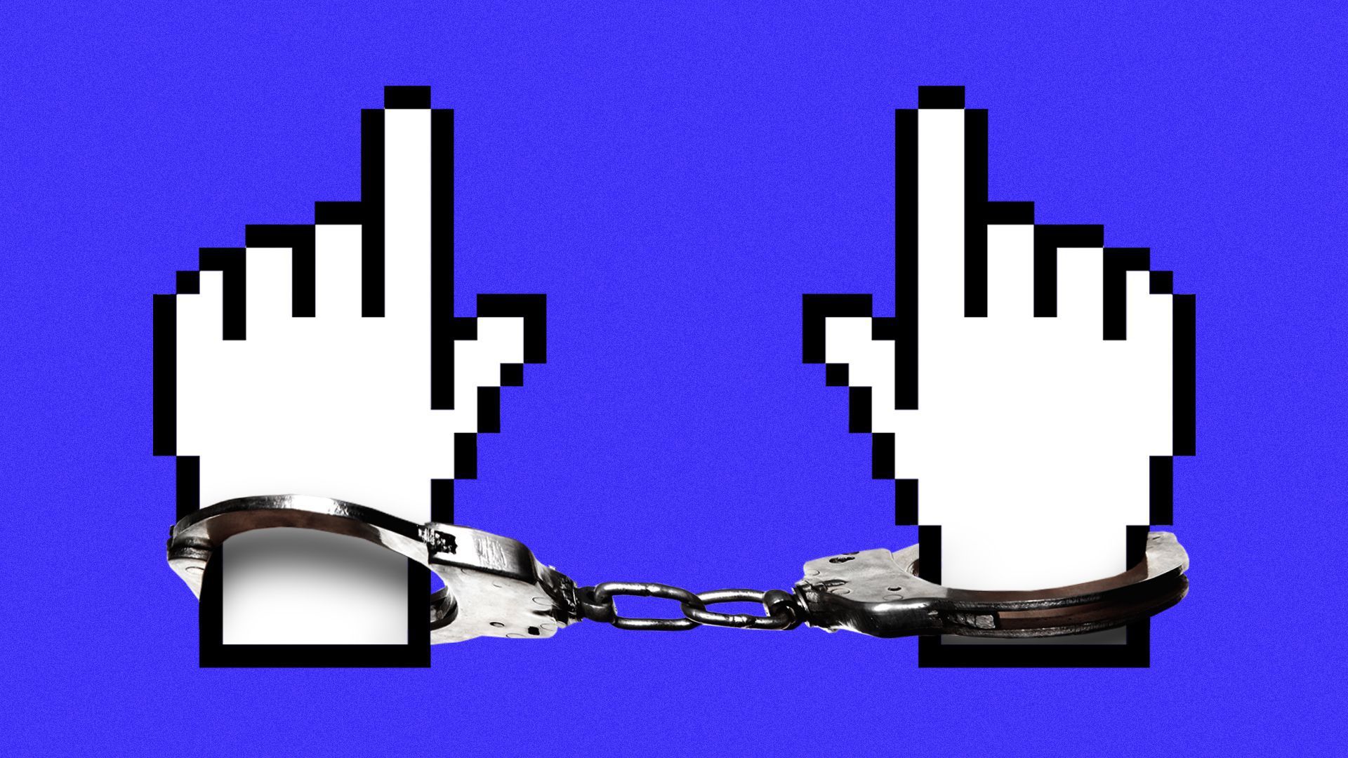 Illustration of two mouse cursors with handcuffs on them.