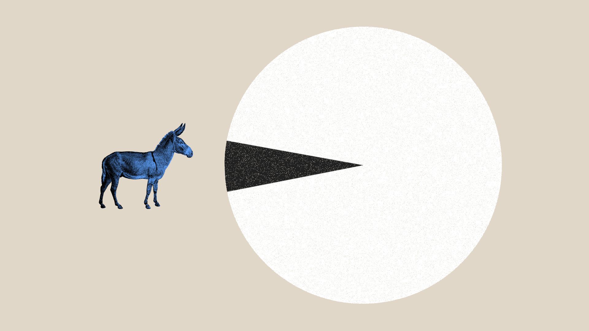 Illustration of donkey facing  large pie chart