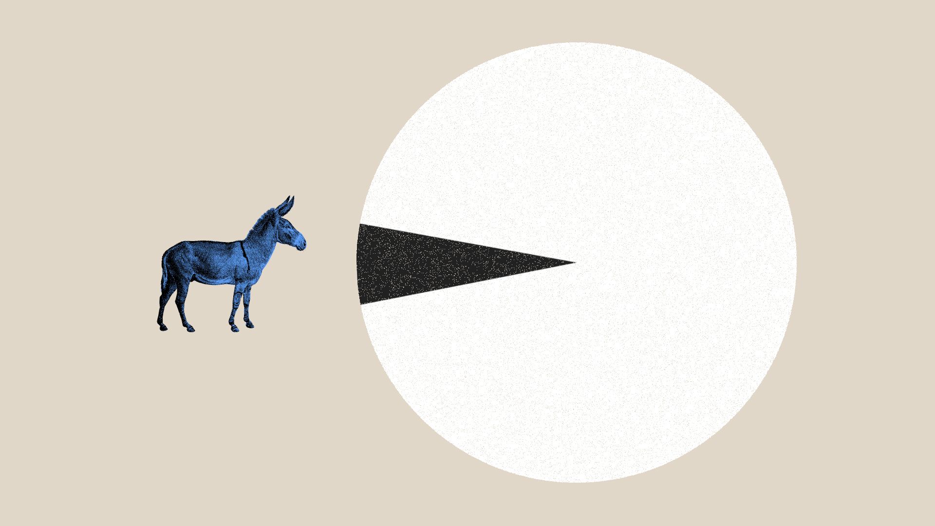 Illustration of donkey facing large pie chart