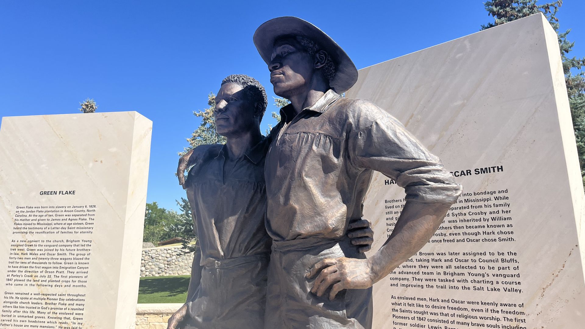 Statues of two Black pioneers. 